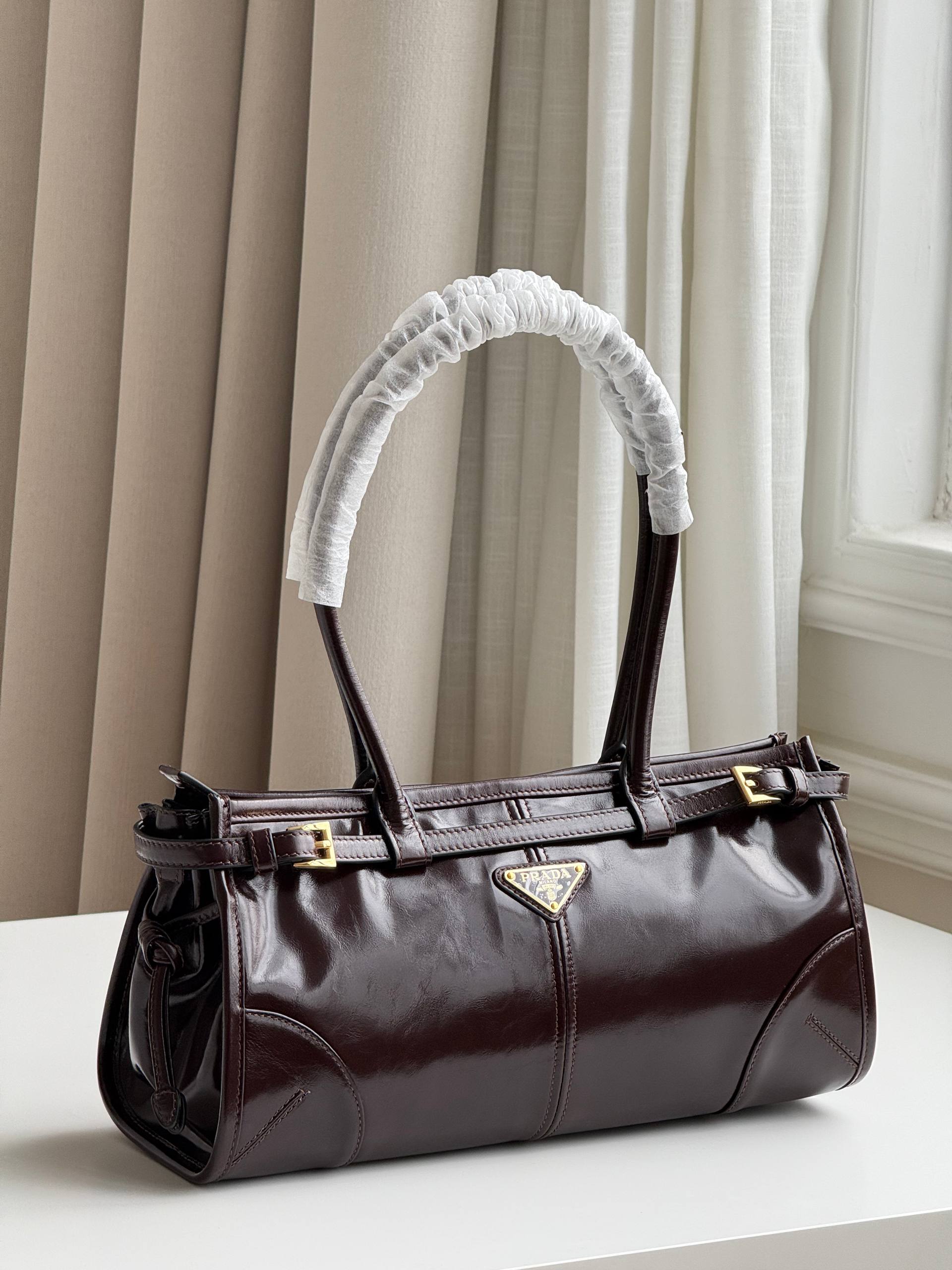 Prada Bonnie Dark Brown Antiqued Leather Tote