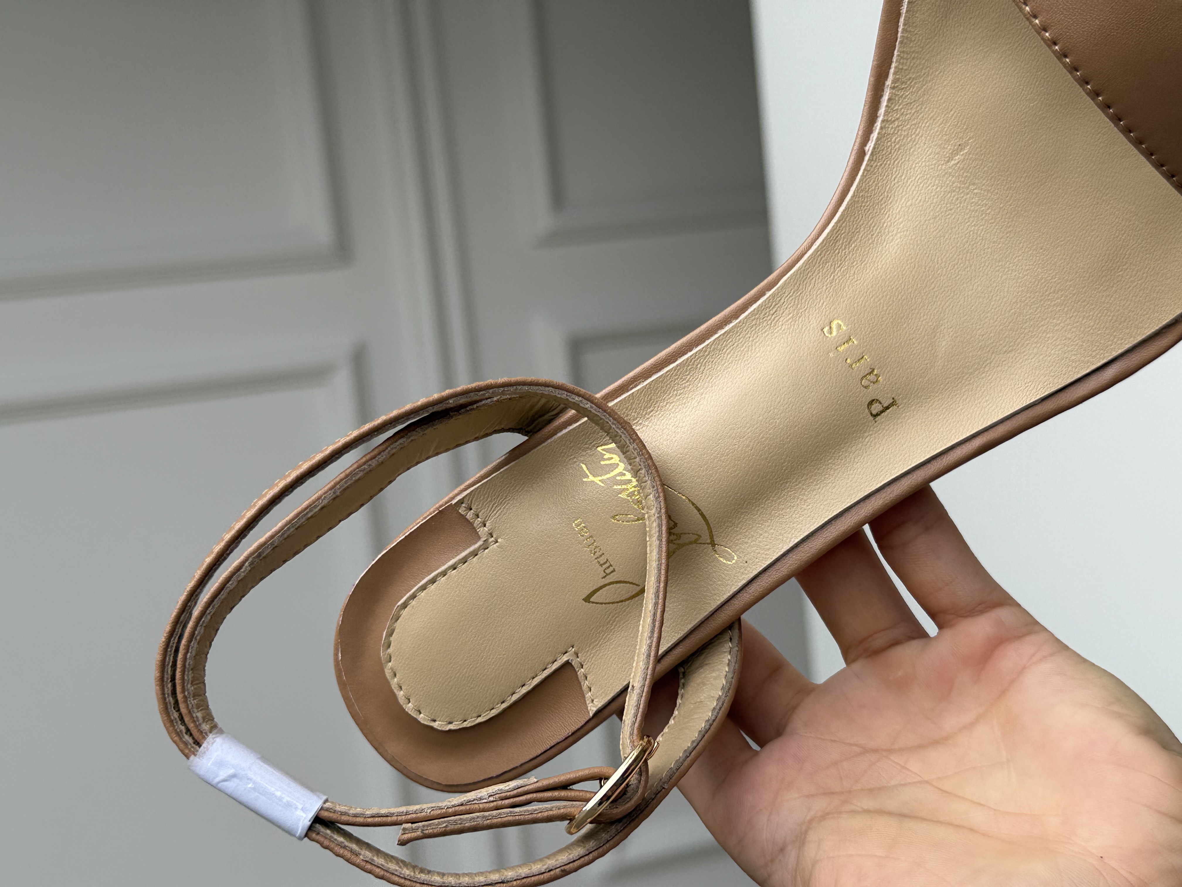 Christian Louboutin Nude Patent Leather One-Strap Red Sole Heeled Sandals