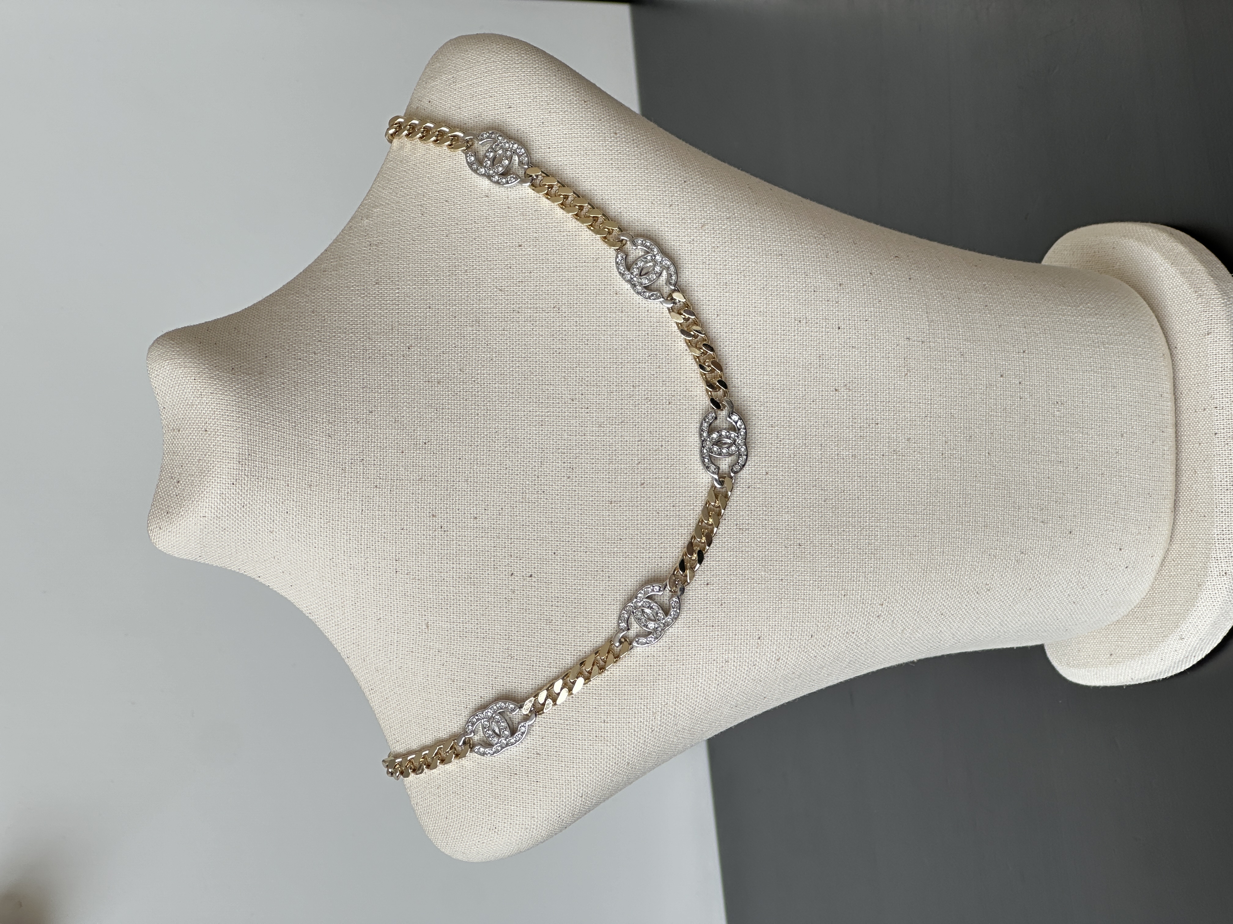 Chanel Two-Tone Gold & Silver Cuban Chain Interlocking CC Link Choker Necklace