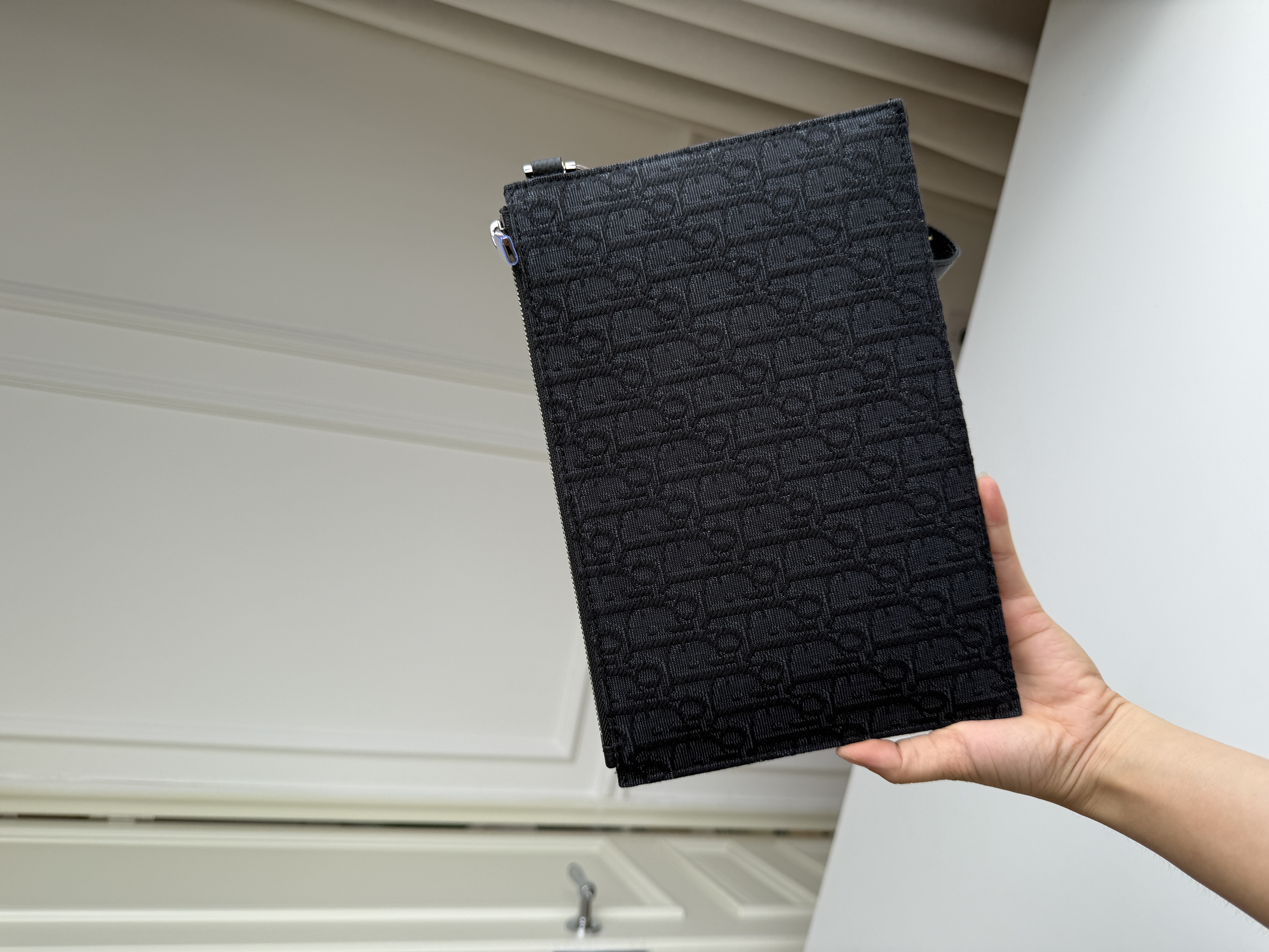 Dior Black Oblique Jacquard Zip Pouch With Wrist Strap