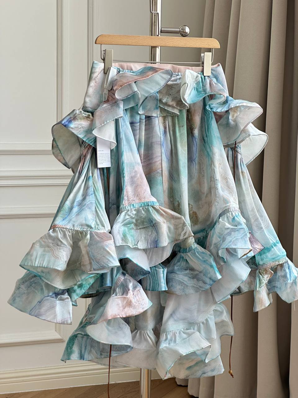 Zimmermann Illuminate Watercolor Print Tiered Ruffle Skirt