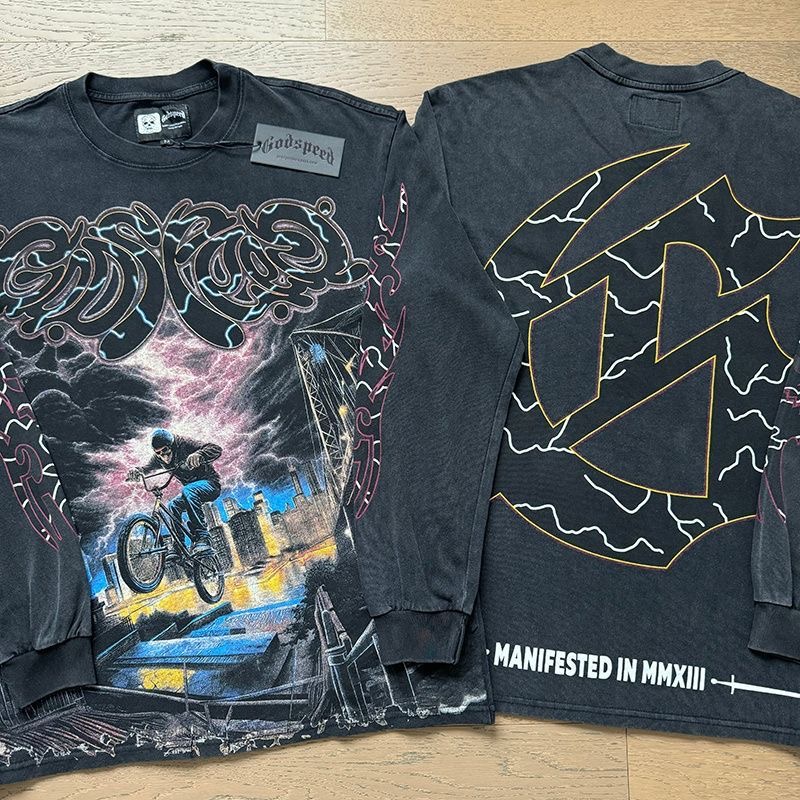 Godspeed Street Retro Skull Print Vintage Base Long Sleeve T-shirt Spring and Autumn