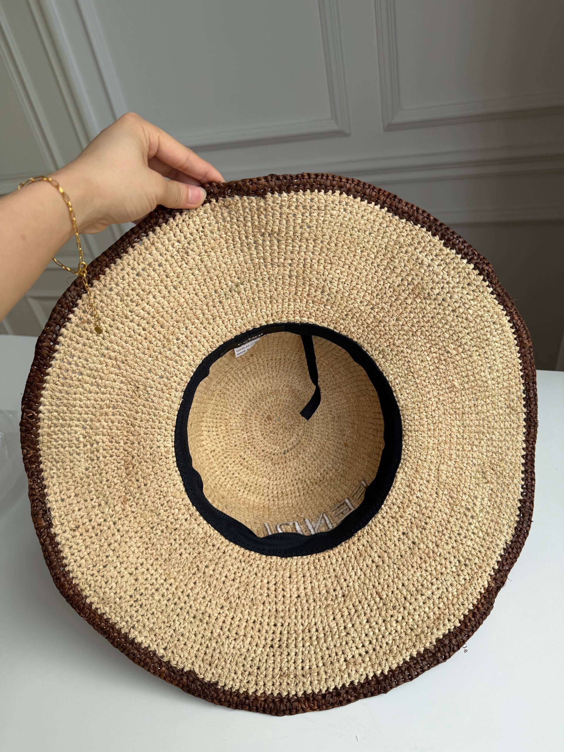 Fendi Embroidered Logo Raffia Wide-Brim Sun Hat