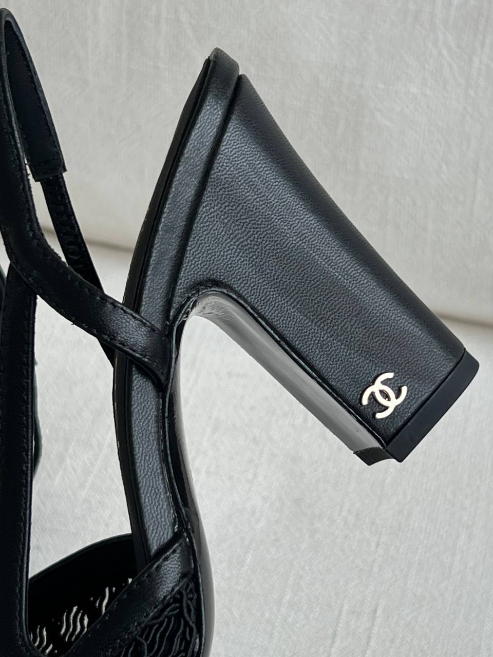 CHANEL Lace & Fabric Slingback Block Heel Pumps