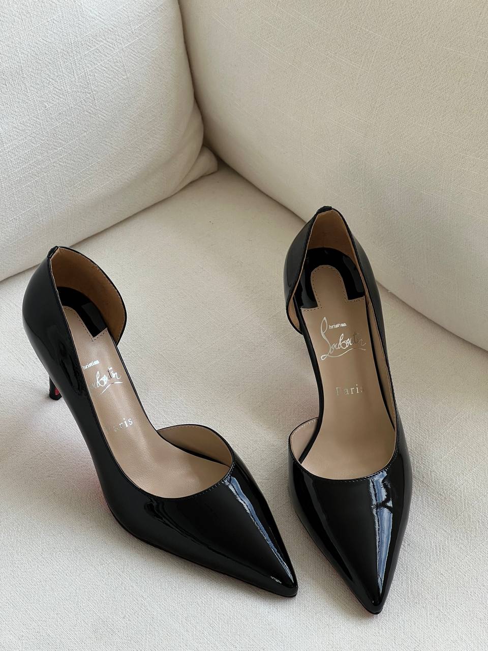 Christian Louboutin Black Patent Leather Pointed D'Orsay Stiletto Pumps