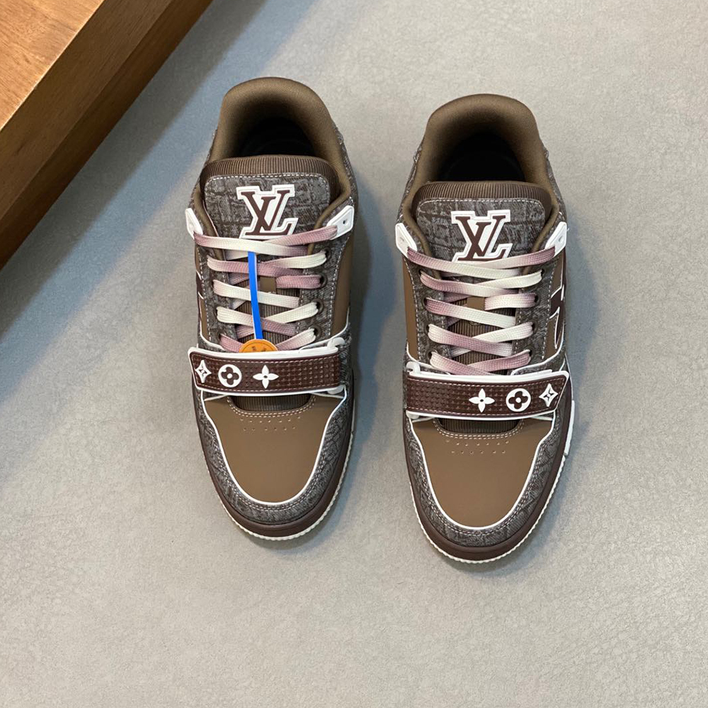LV Trainer Croc-Embossed Denim Sneaker