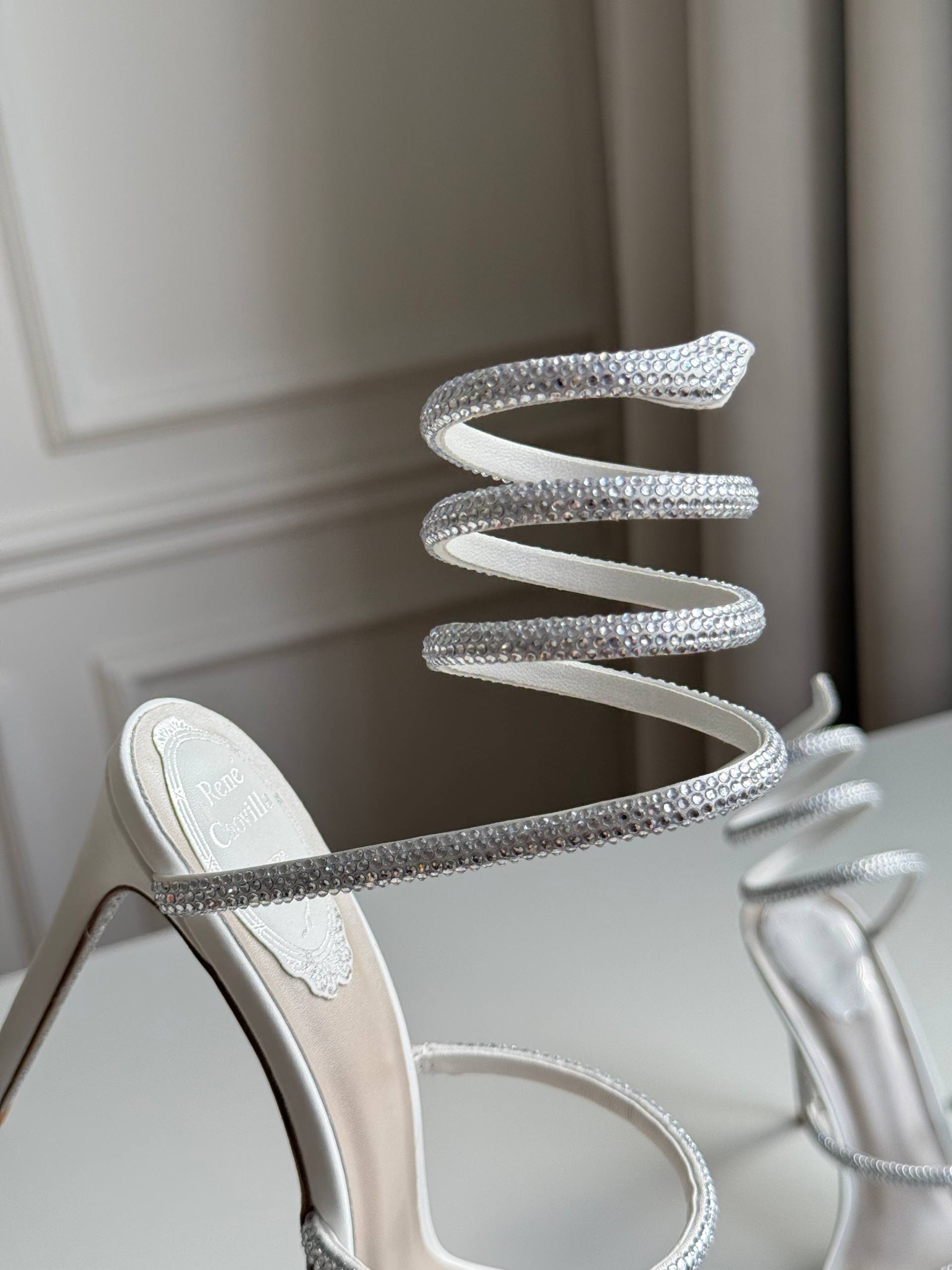 René Caovilla Cleo Crystal-Embellished White Satin Sandals