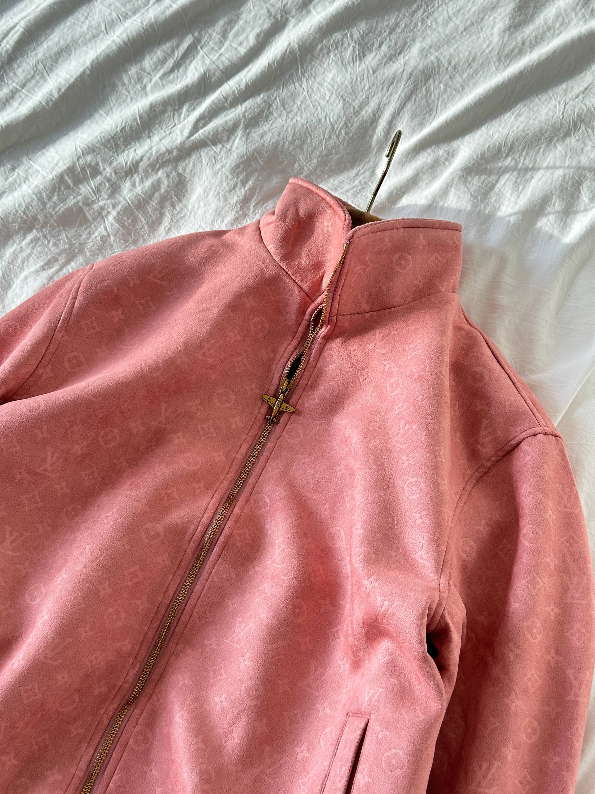 Louis Vuitton Pink Suede All Over Monogram Bomber Jacket