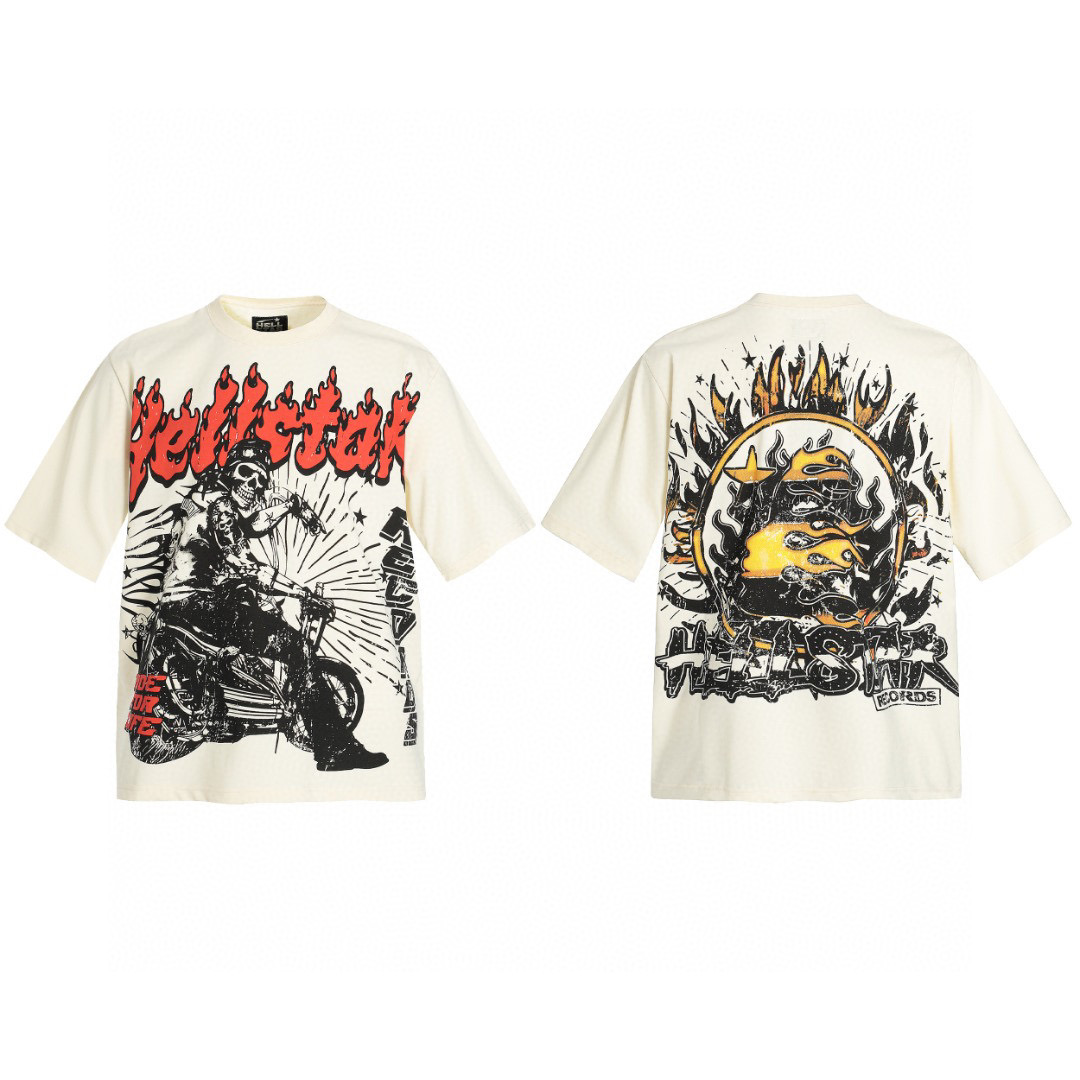 Hellstar Motorcyclist Print Tee Beige (need one size up)