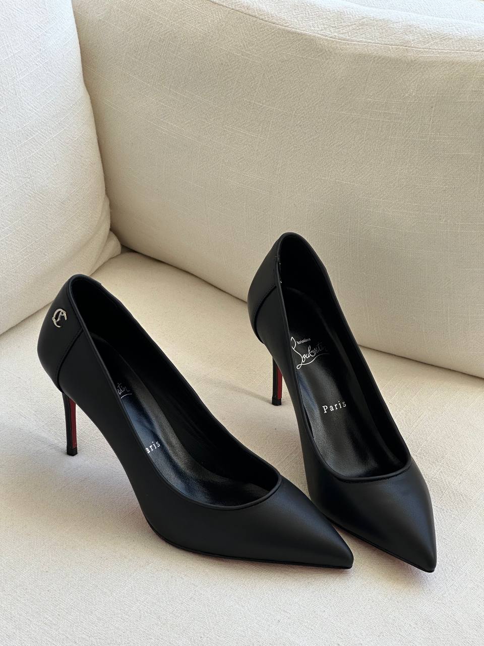 Christian Louboutin Pointed-toe CC Ornament Black Stiletto Heels with Signature Red Outsole