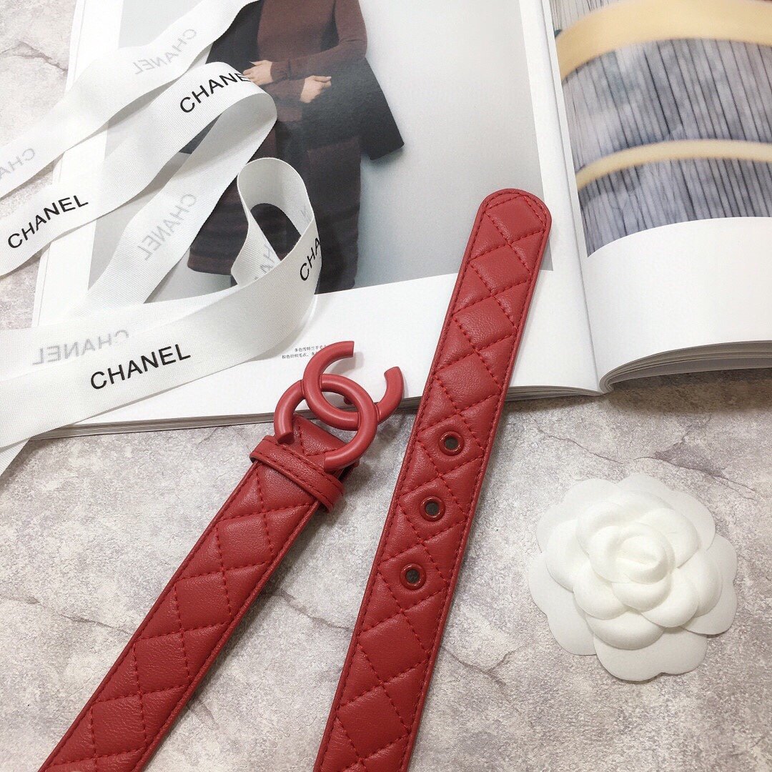 Chanel Belt Quilted With Double C Buckle Red With Red Hardware Women Belt 30MM