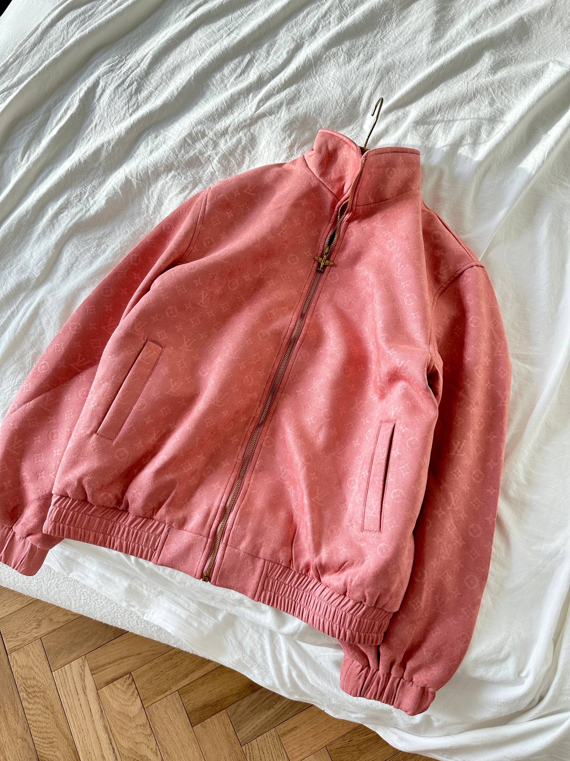 Louis Vuitton Pink Suede All Over Monogram Bomber Jacket