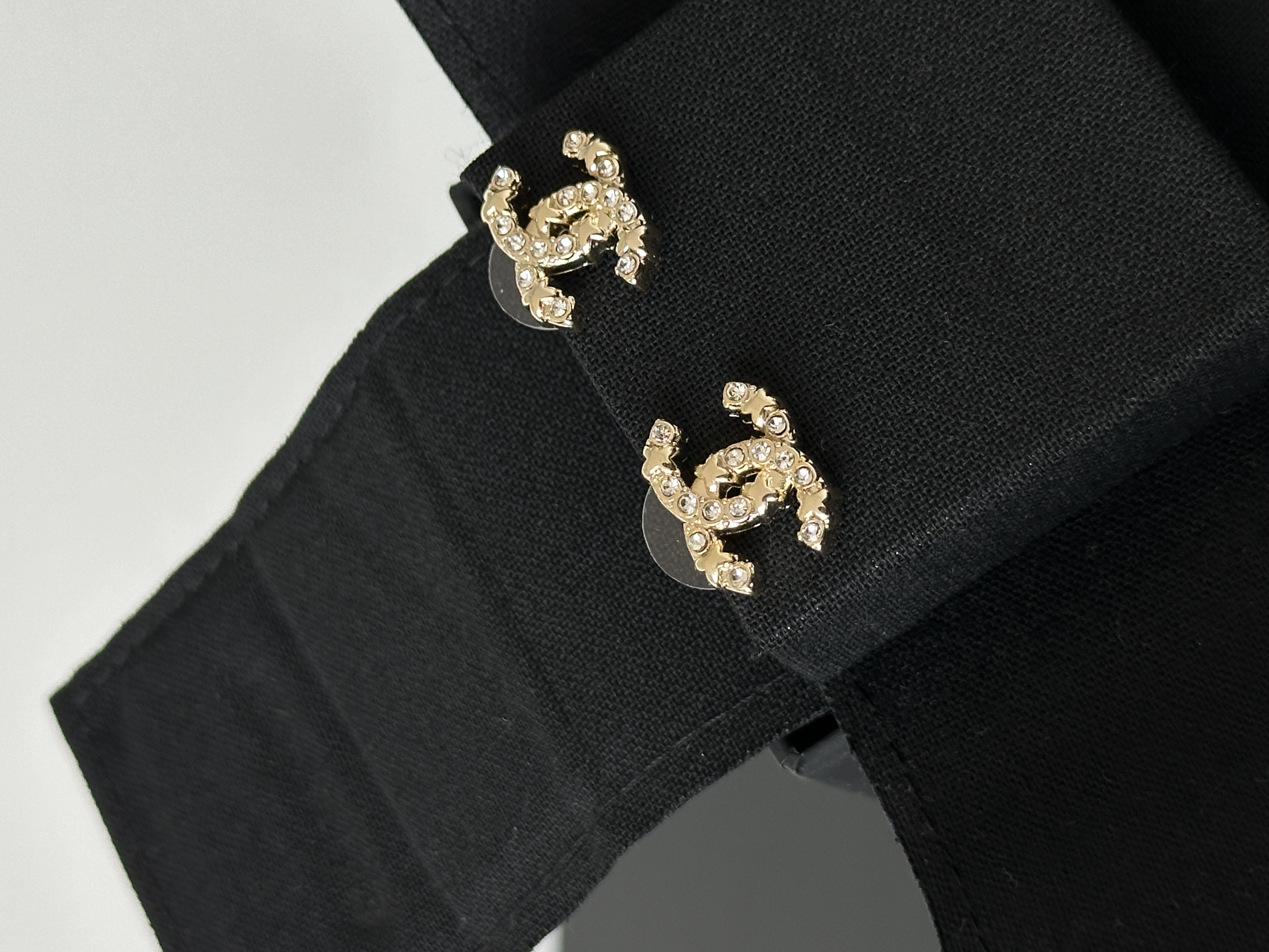 Chanel Light Gold Irregular Crystal Interlocking CC Stud Earrings
