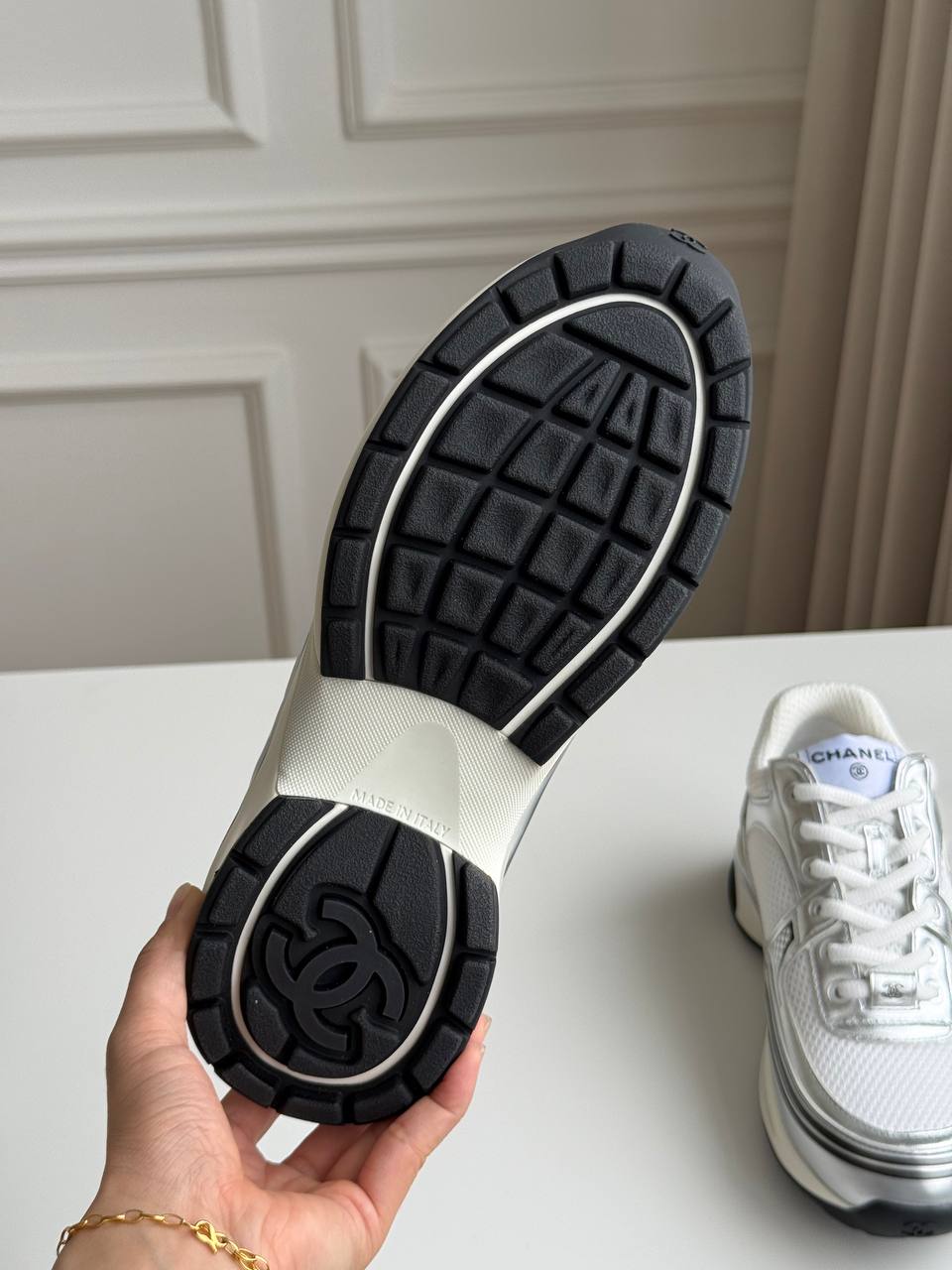CHANEL Mesh & Metallic Calfskin Sneakers
