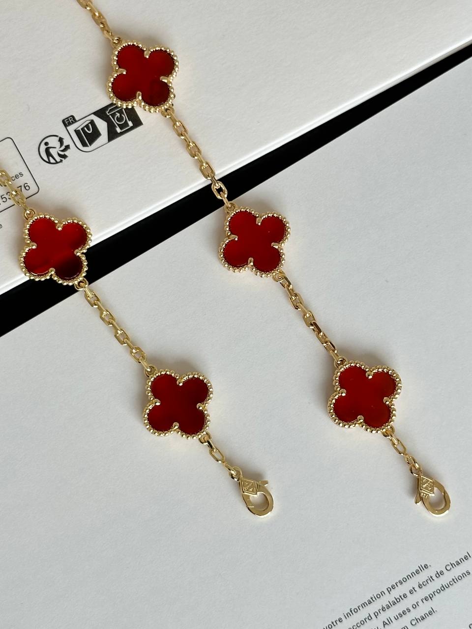 Van Cleef & Arpels Red Carnelian 5 Motifs Alhambra Gold Bracelet