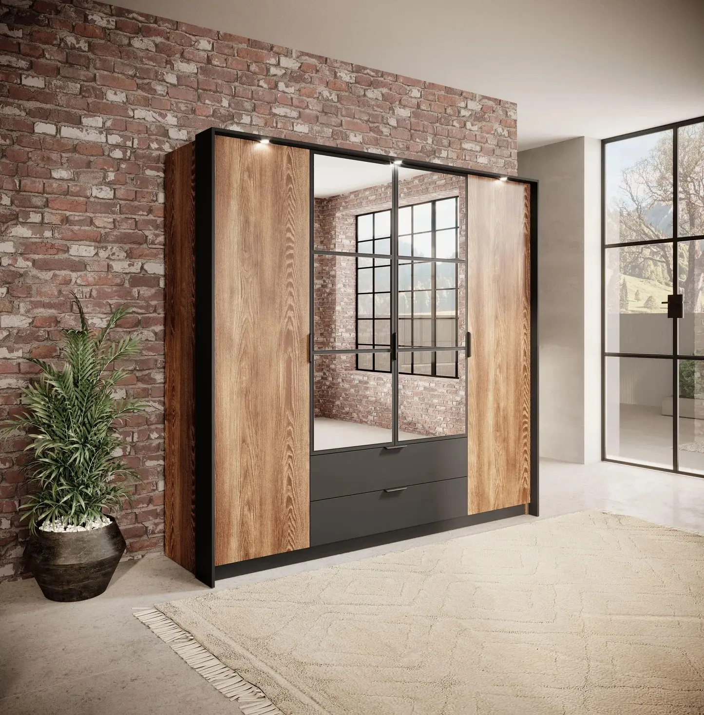 MILTON - Armoire pour chambre effet bois - 224 x 59 x 210cm