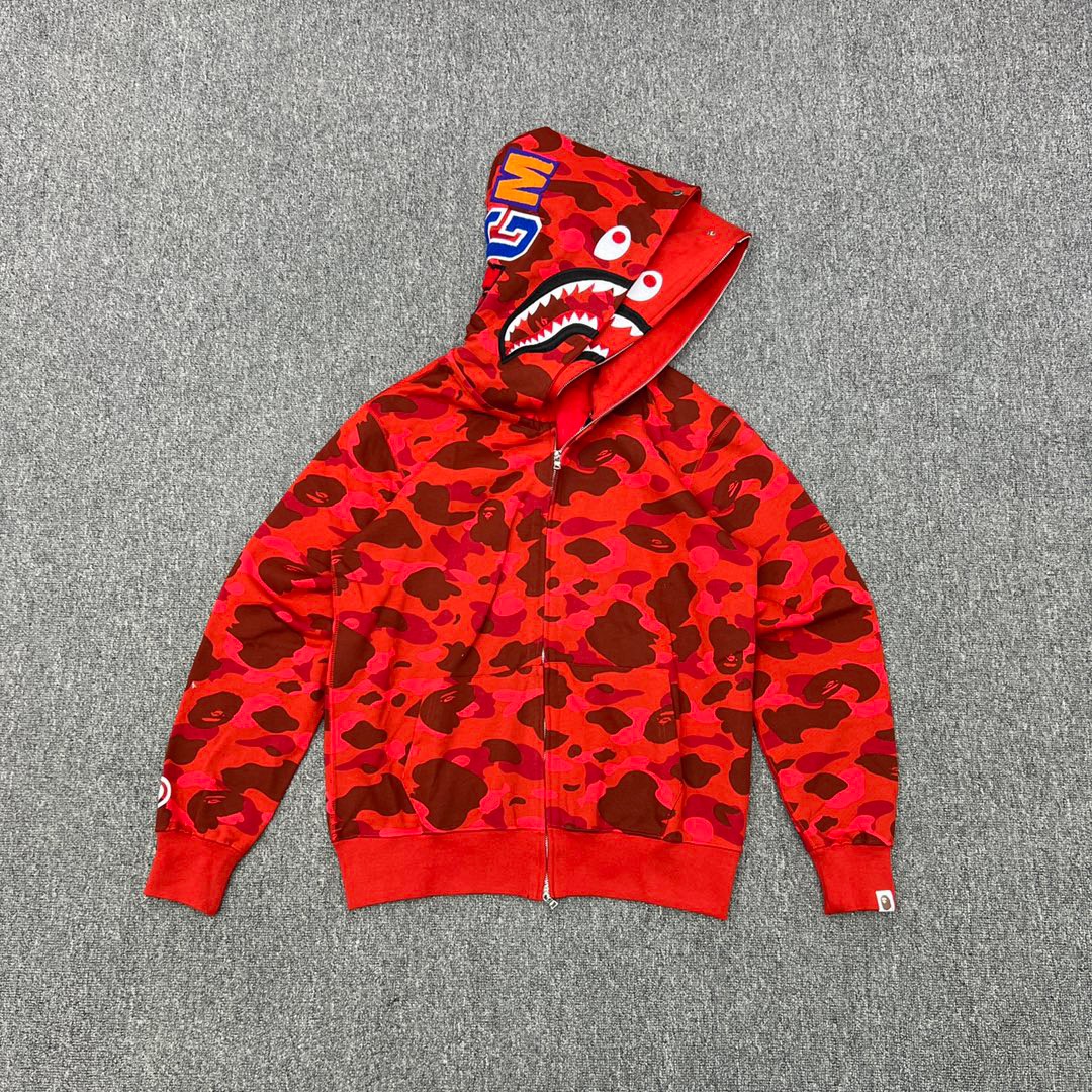 1:1 Best Quality Red Camo 2 Hood Zipper Hoodie