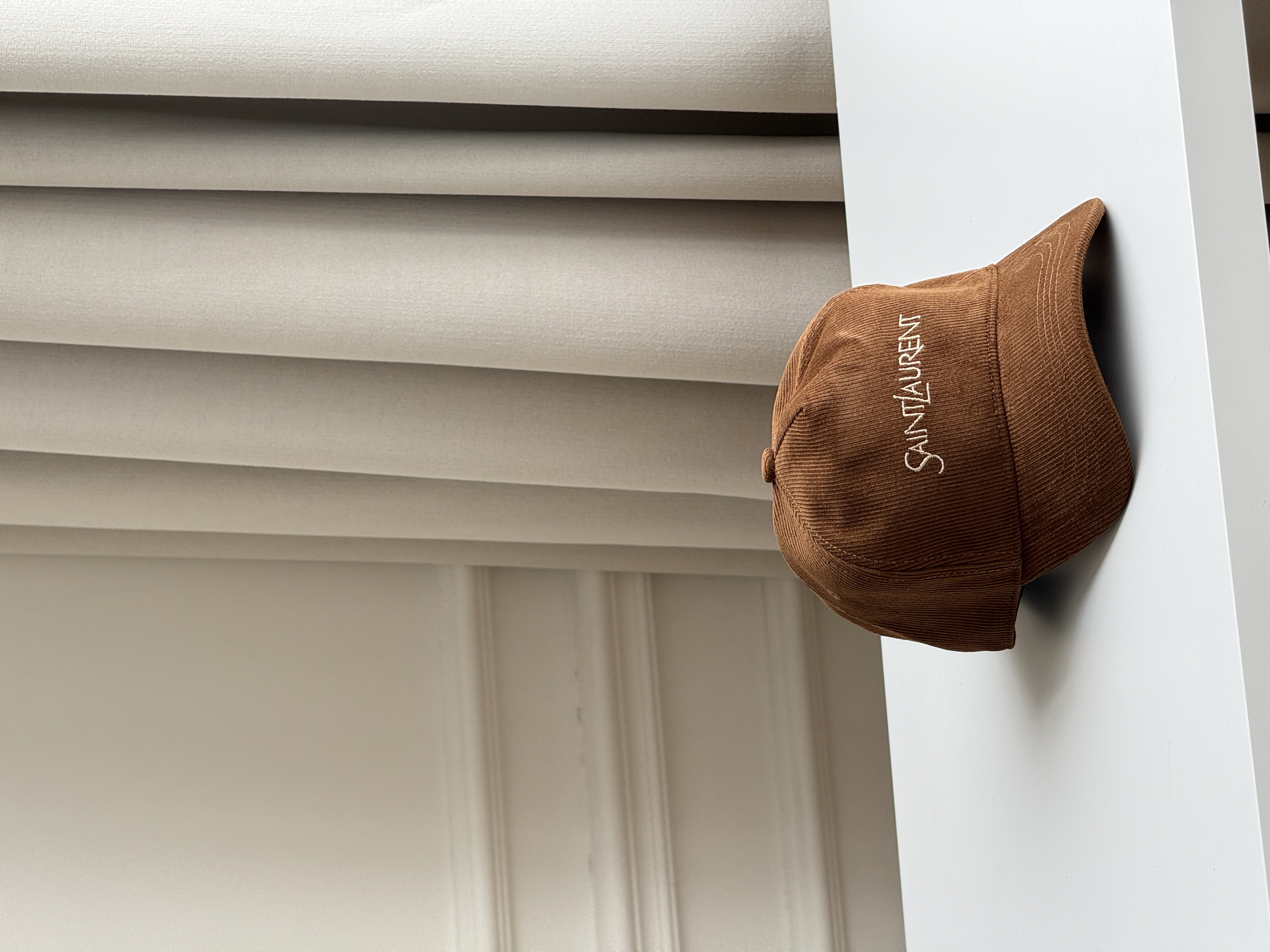 Saint Laurent Caramel Brown Corduroy Script Logo Soft Baseball Cap