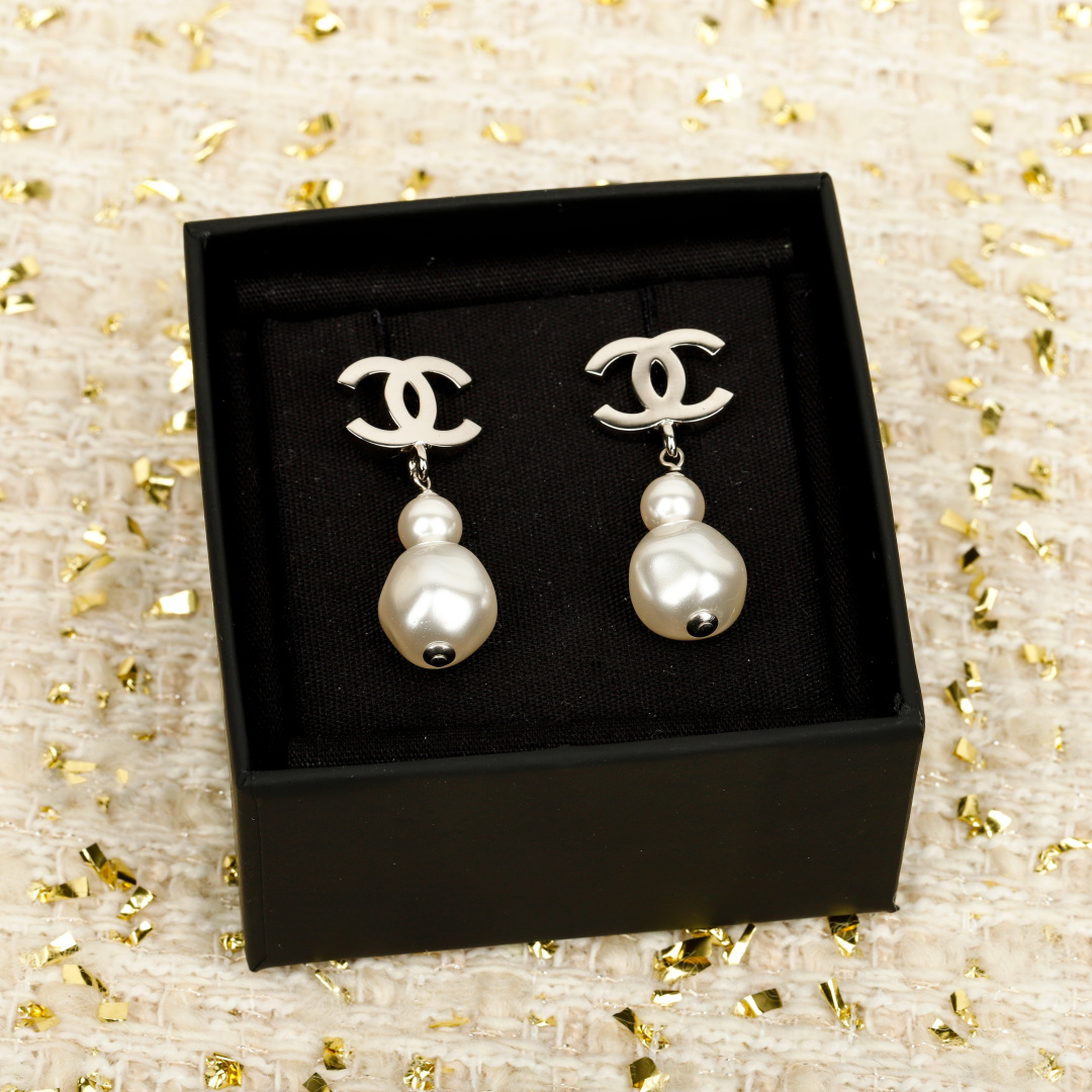 Chanel C Pearl Earrings