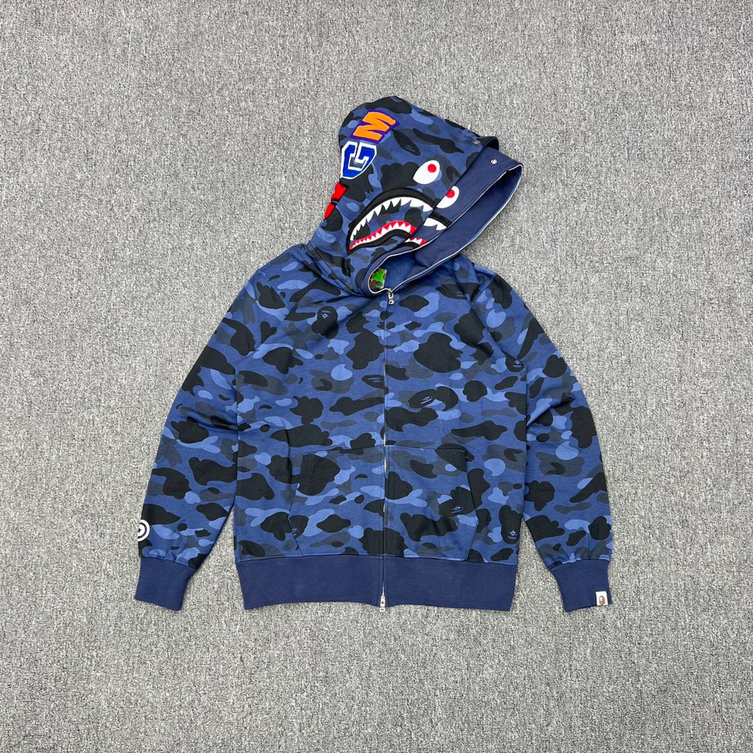 1:1 Best Quality Blue Camo 2 Hood Zipper Hoodie