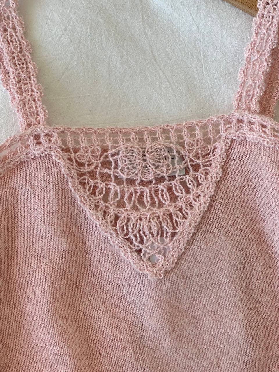 Chanel Blush Pink Hollow-out Lace Knit Camisole Top