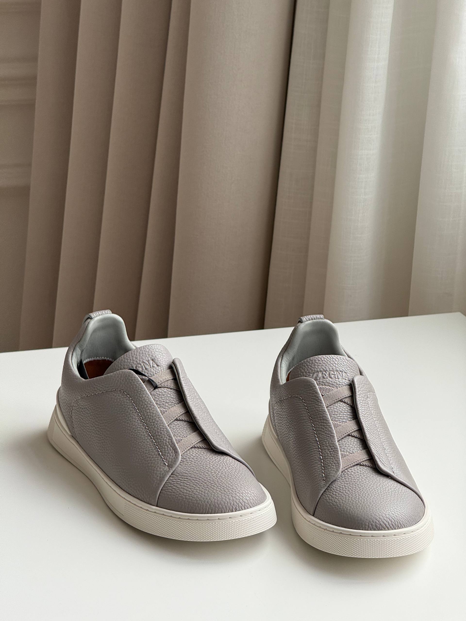 Zegna Triple Stitch Slip-On Leather Casual Sneakers