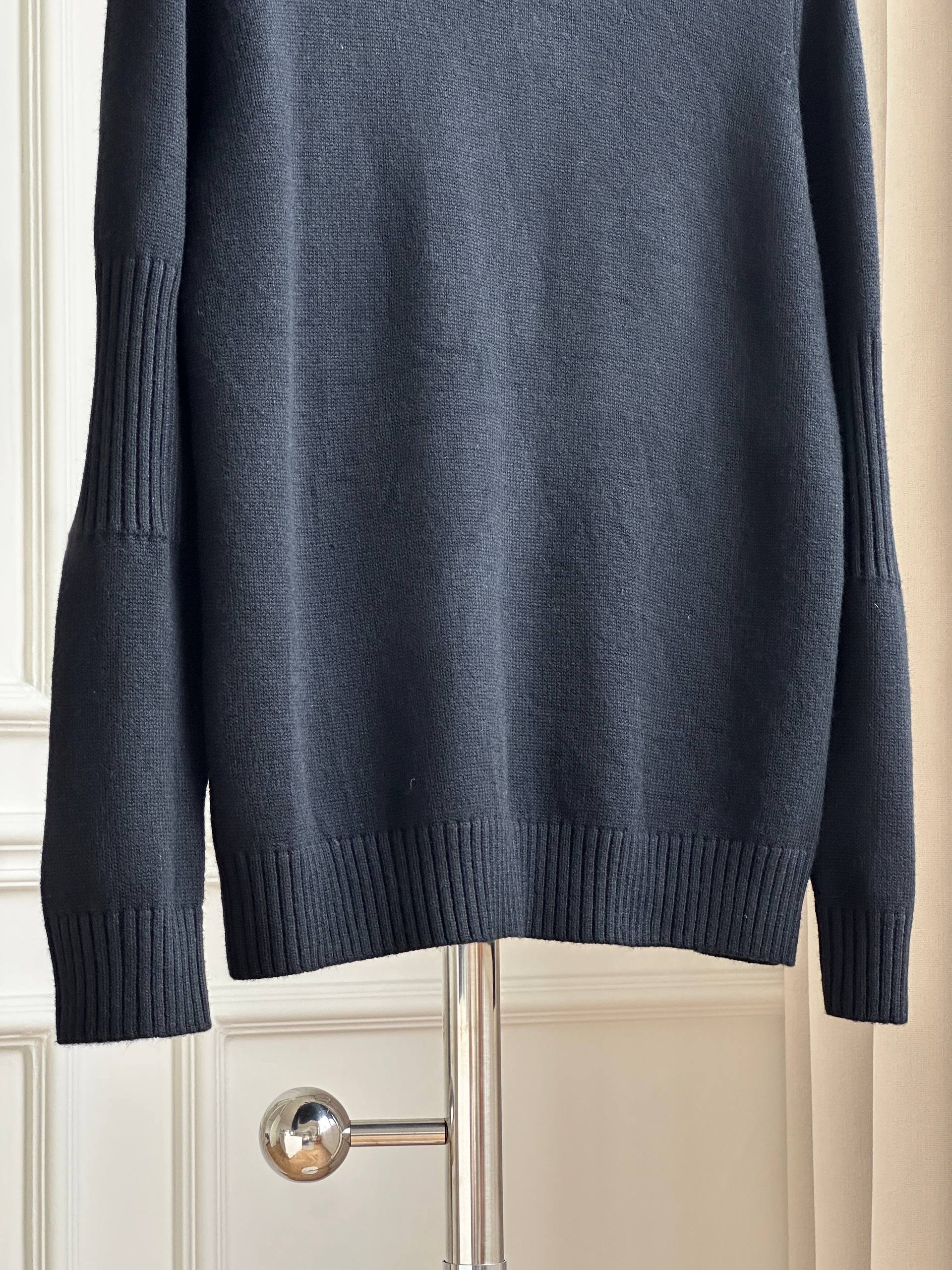 Chanel Black Crew Neck Shoulder Button Wool Knit Sweater