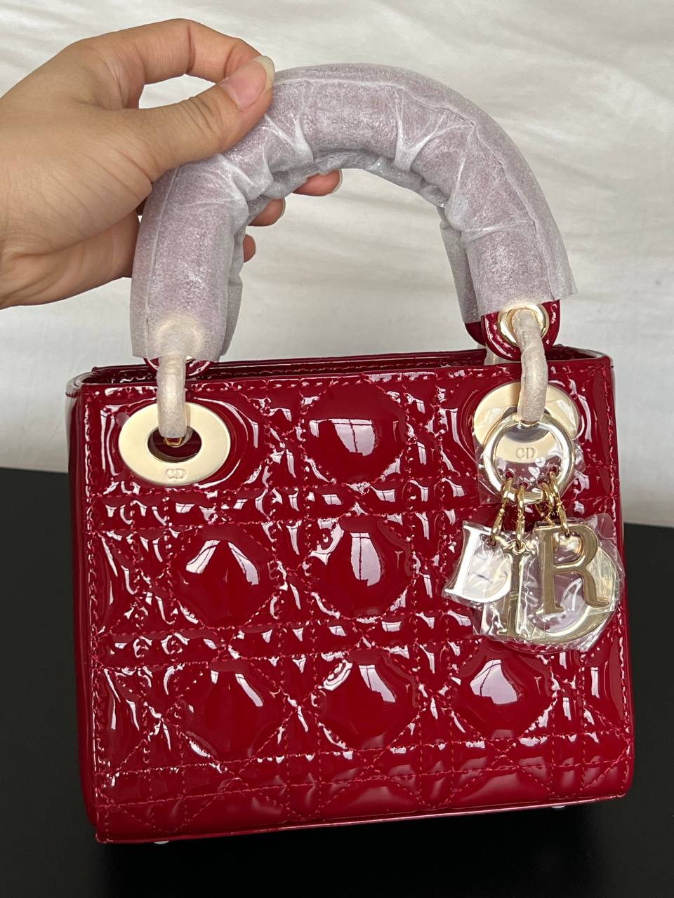 Dior Burgundy Patent Leather Mini Lady Dior Handbag