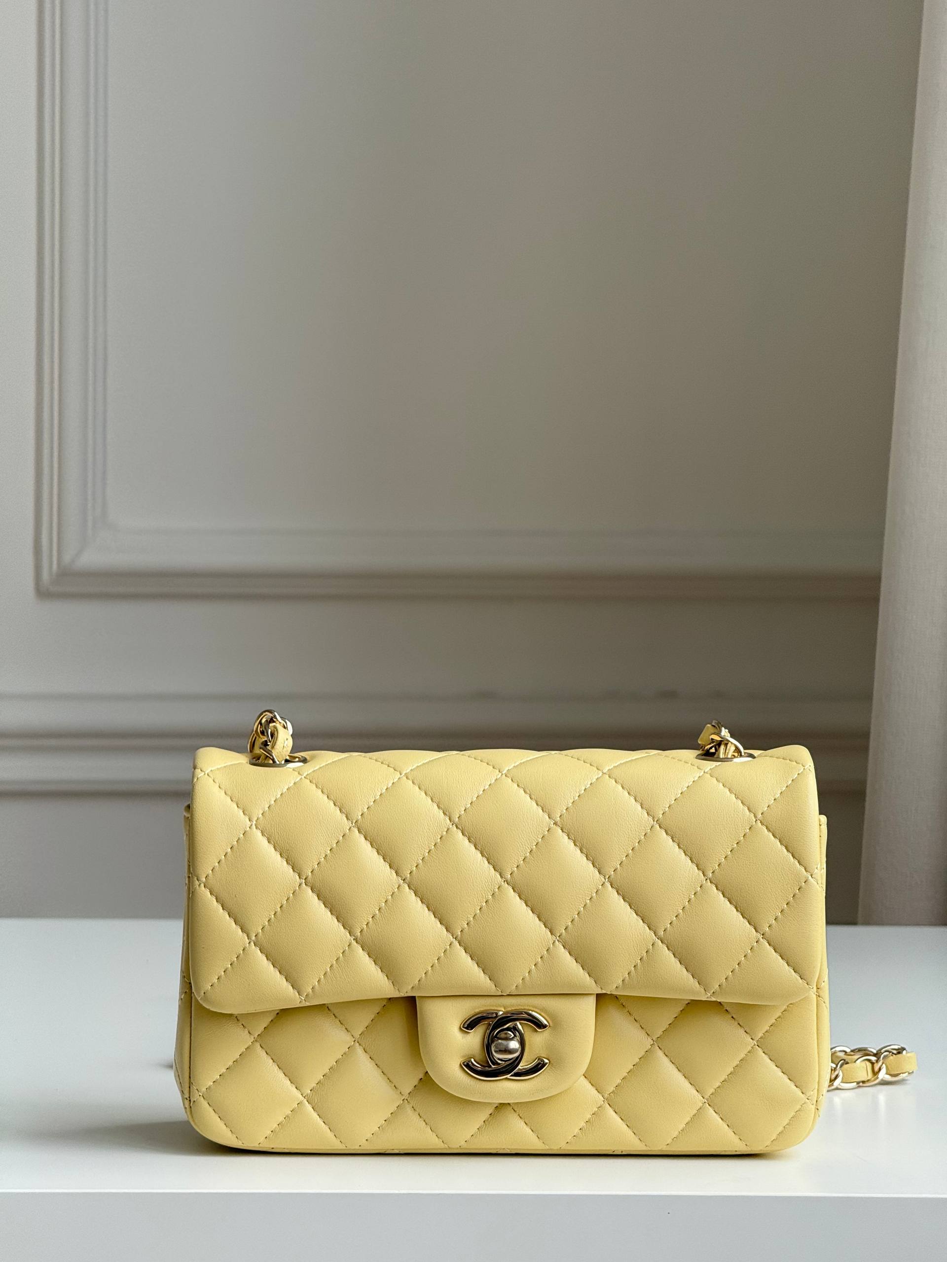 Chanel Classic Flap Small Quilted Lambskin Bag in Pastel Yellow