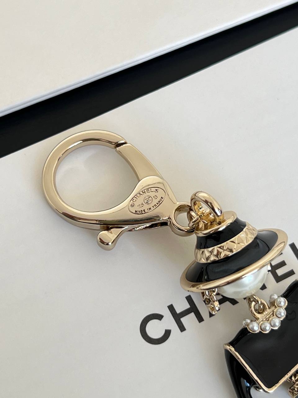 Chanel Doll Pearl Enamel Metal Keychain Bag Charm