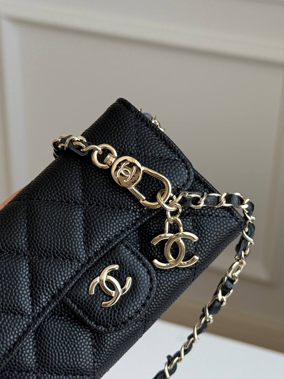Chanel Classic Flap Caviar Leather Mini Chain Card Holder