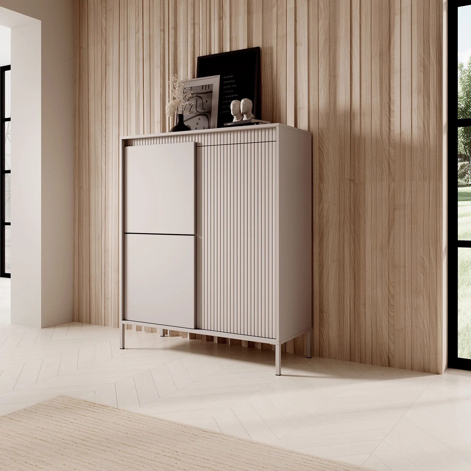 SENSATION - Buffet Haut avec portes battantes de style moderne - 103 x 39 x 123cm
