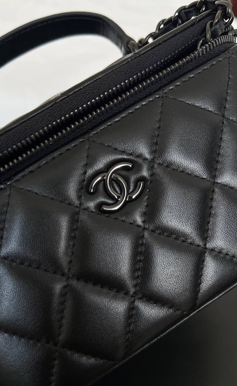 Chanel Black Quilted Lambskin Mini Vanity Top Handle Bag
