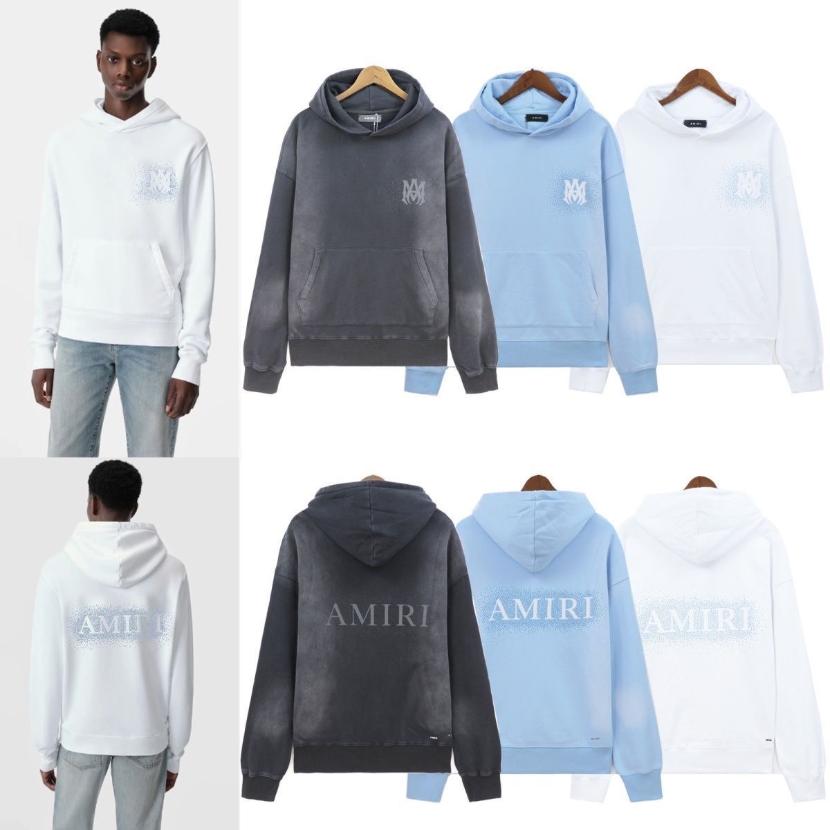 Amiri hot stamping printing, washing water for aging, high-quality pure cotton looped hoodie, loose hoodie