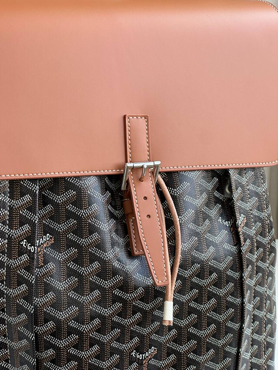 Goyard Black Goyardine Canvas Brown Leather Flap Drawstring Backpack
