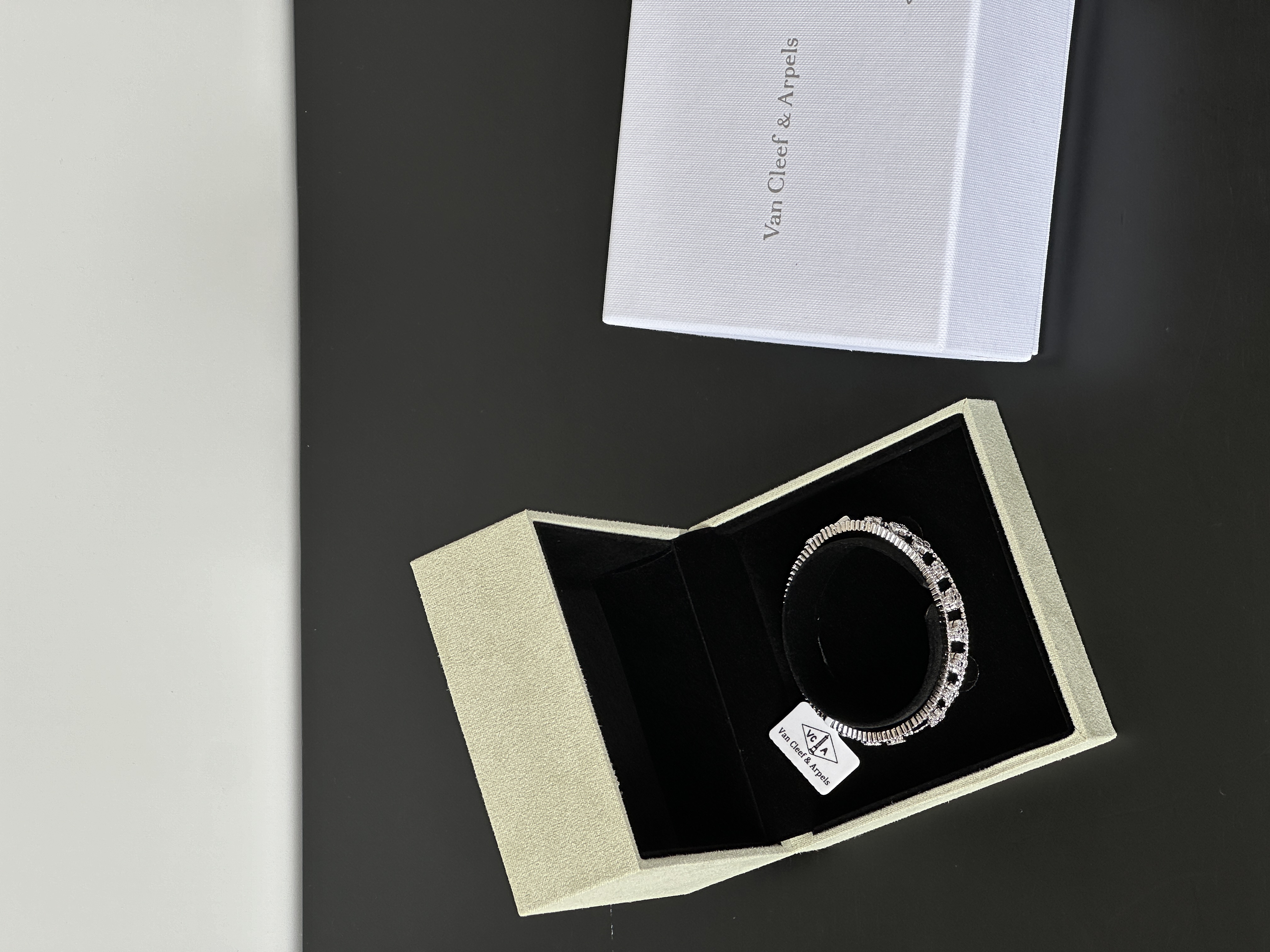 Van Cleef & Arpels Vintage Alhambra Diamond Four-Leaf Clover Perlee White Gold Bangle