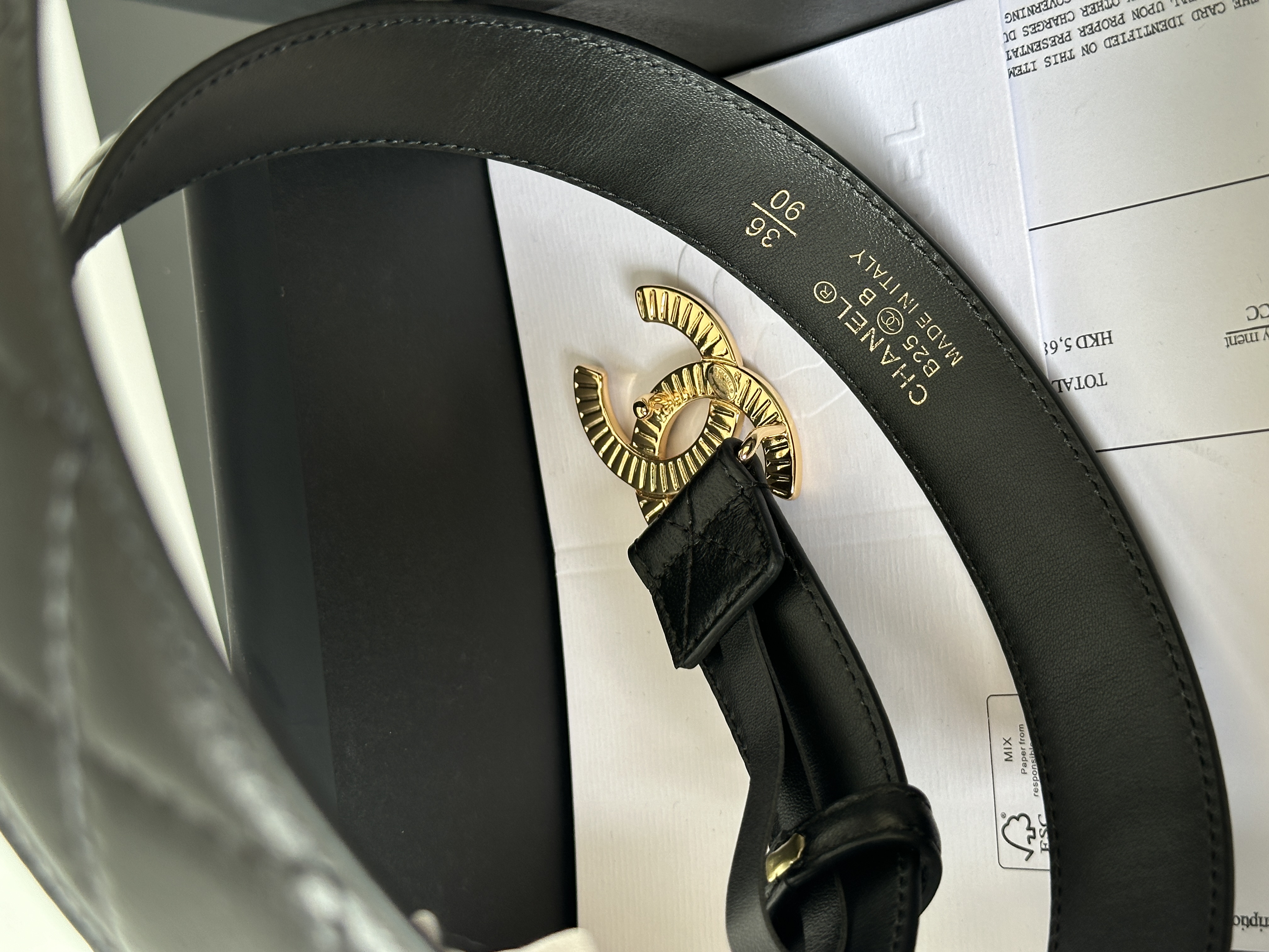 Chanel Black Quilted Belt with Gold-tone Double C Buckle