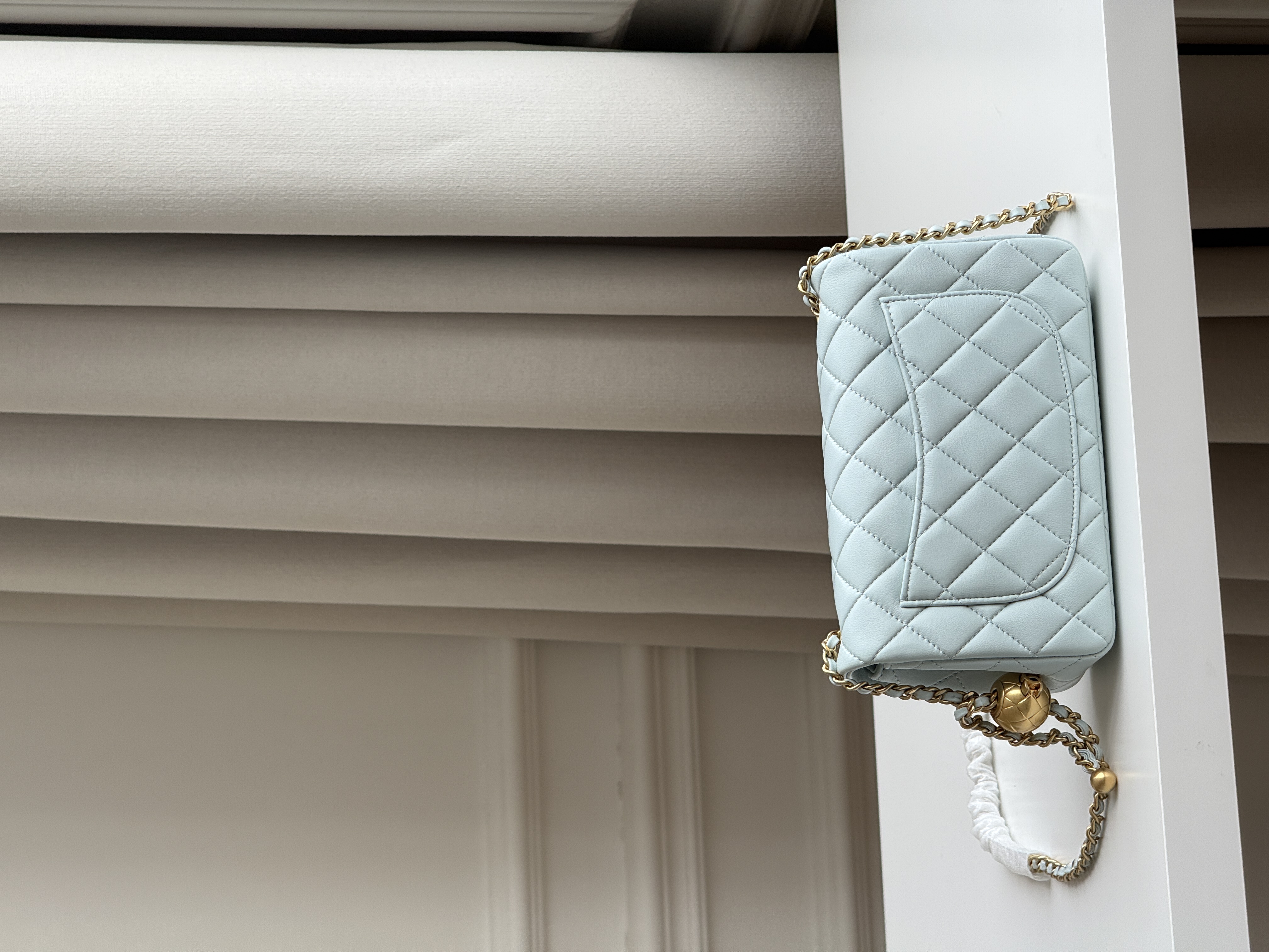 Chanel Light Blue Caviar Leather Classic Flap Silver CC Chain Bag