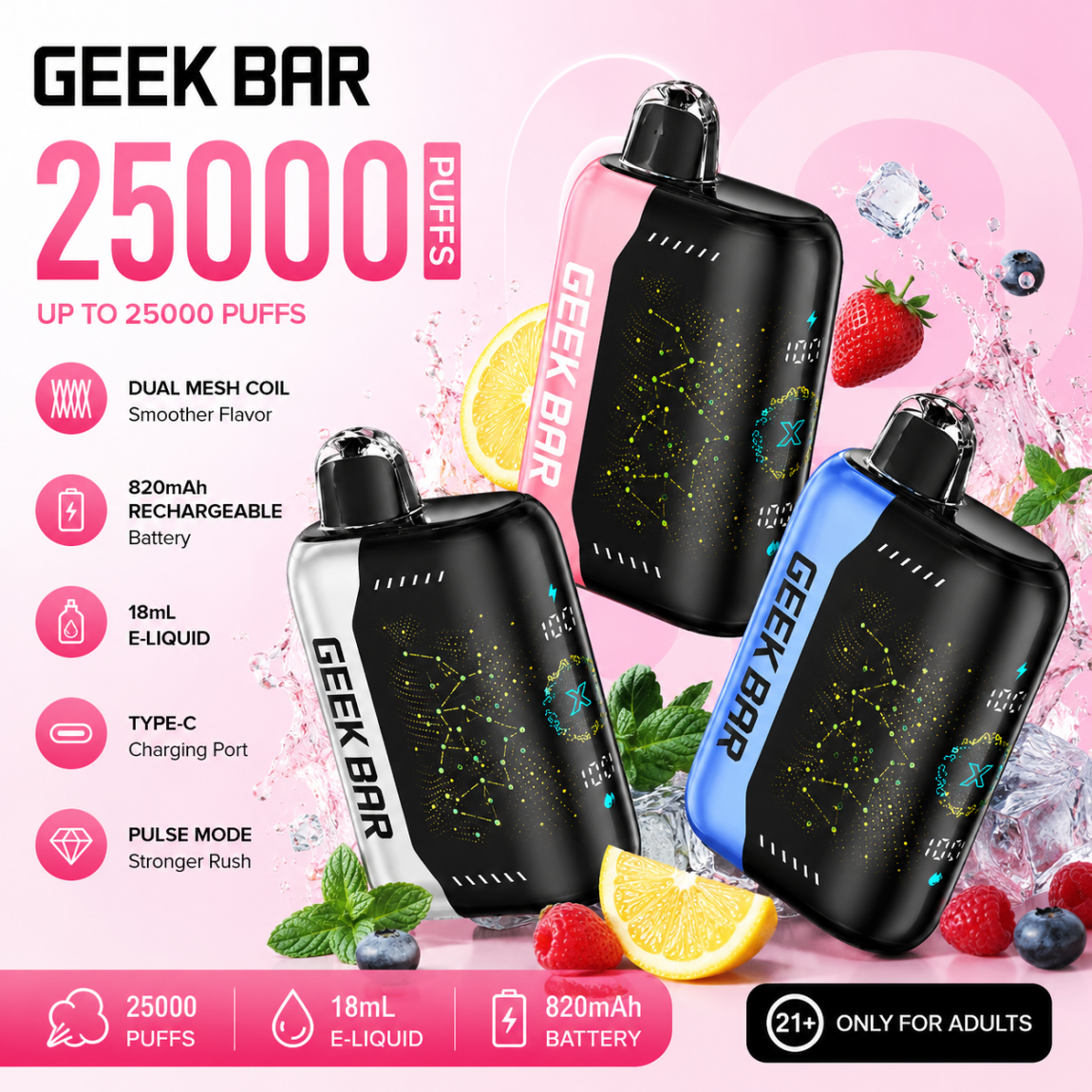 🔥GEEK BAR Disposable e-cigarettes - 25000 puffs👉Delivered Within 1–3 Business Days！
