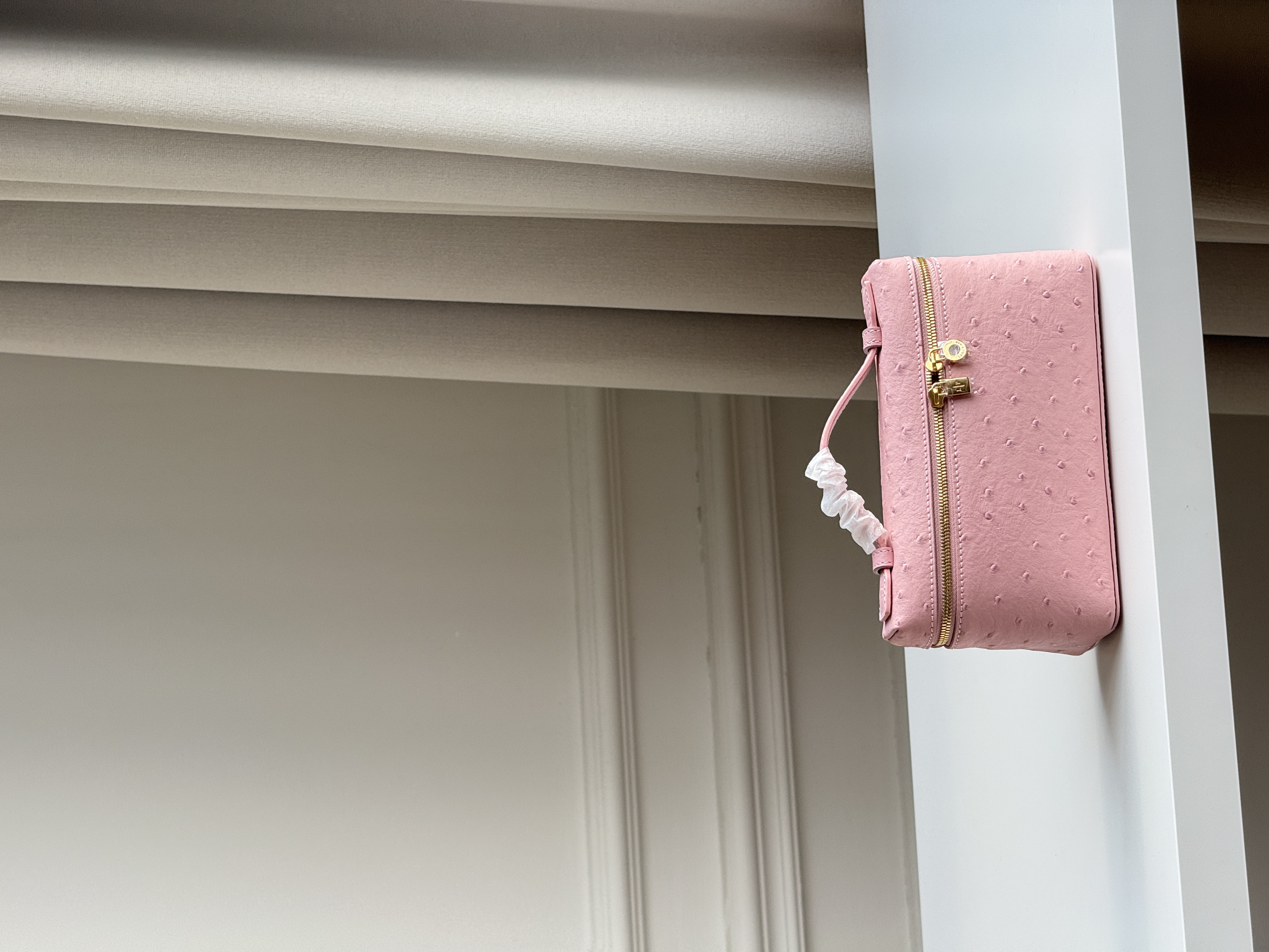 Loro Piana Extra Pocket L19 Sakura Pink Ostrich Skin Lunch Box Bag