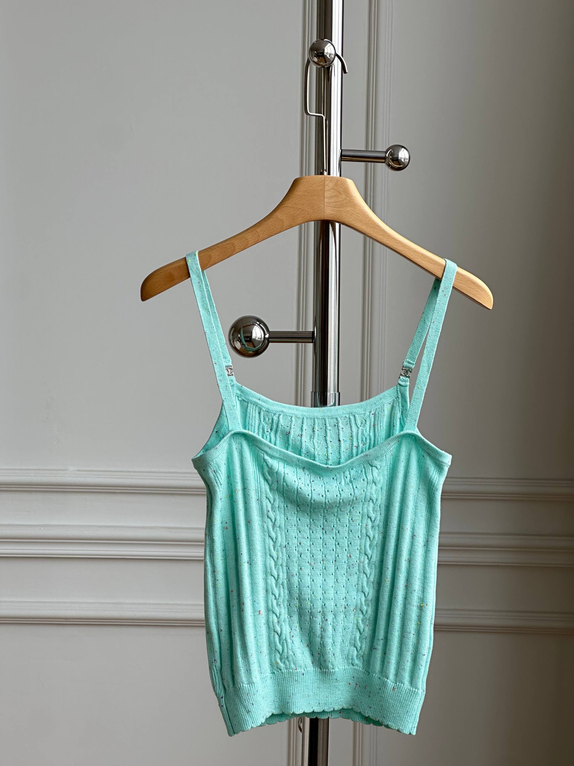 Miu Miu Speckled Cable Knit Adjustable Strap Cami Top