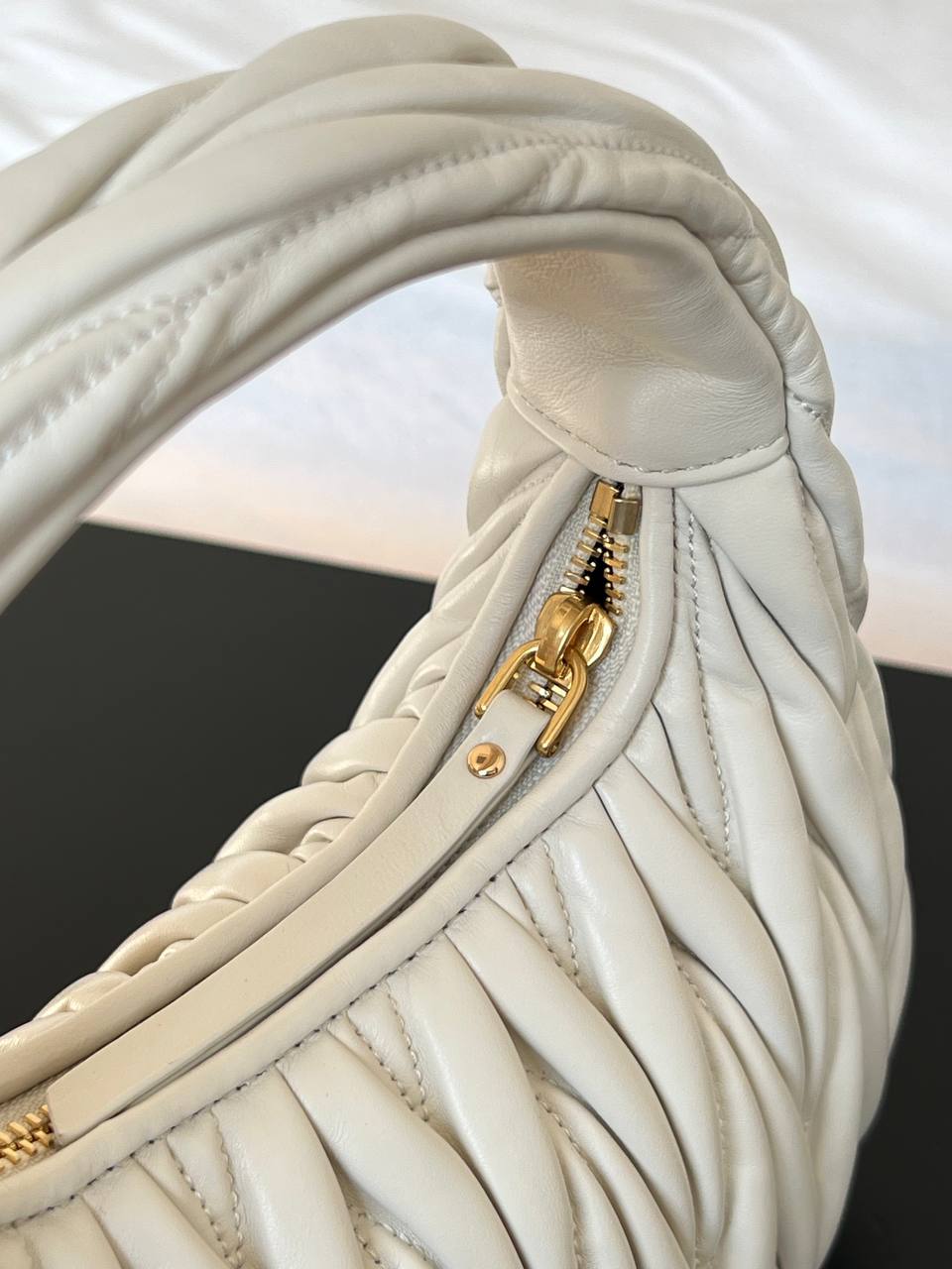 Miu Miu White Matelassé Nappa Leather Mini Hobo Handbag