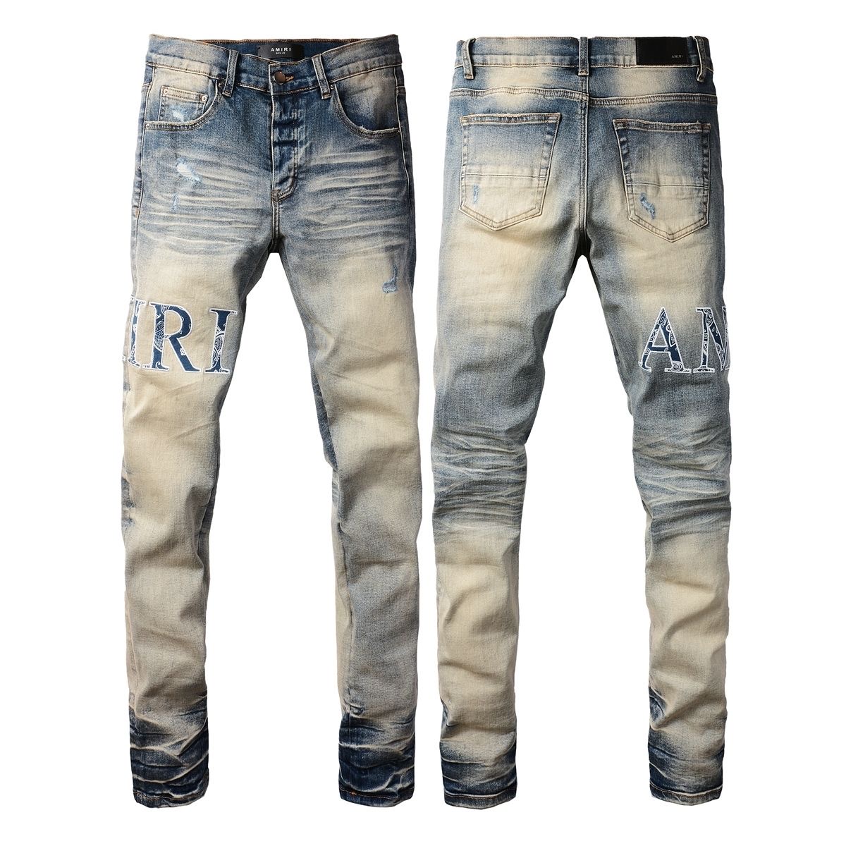 No. 8892 Blue Bandana Letters Logo Jeans Blue