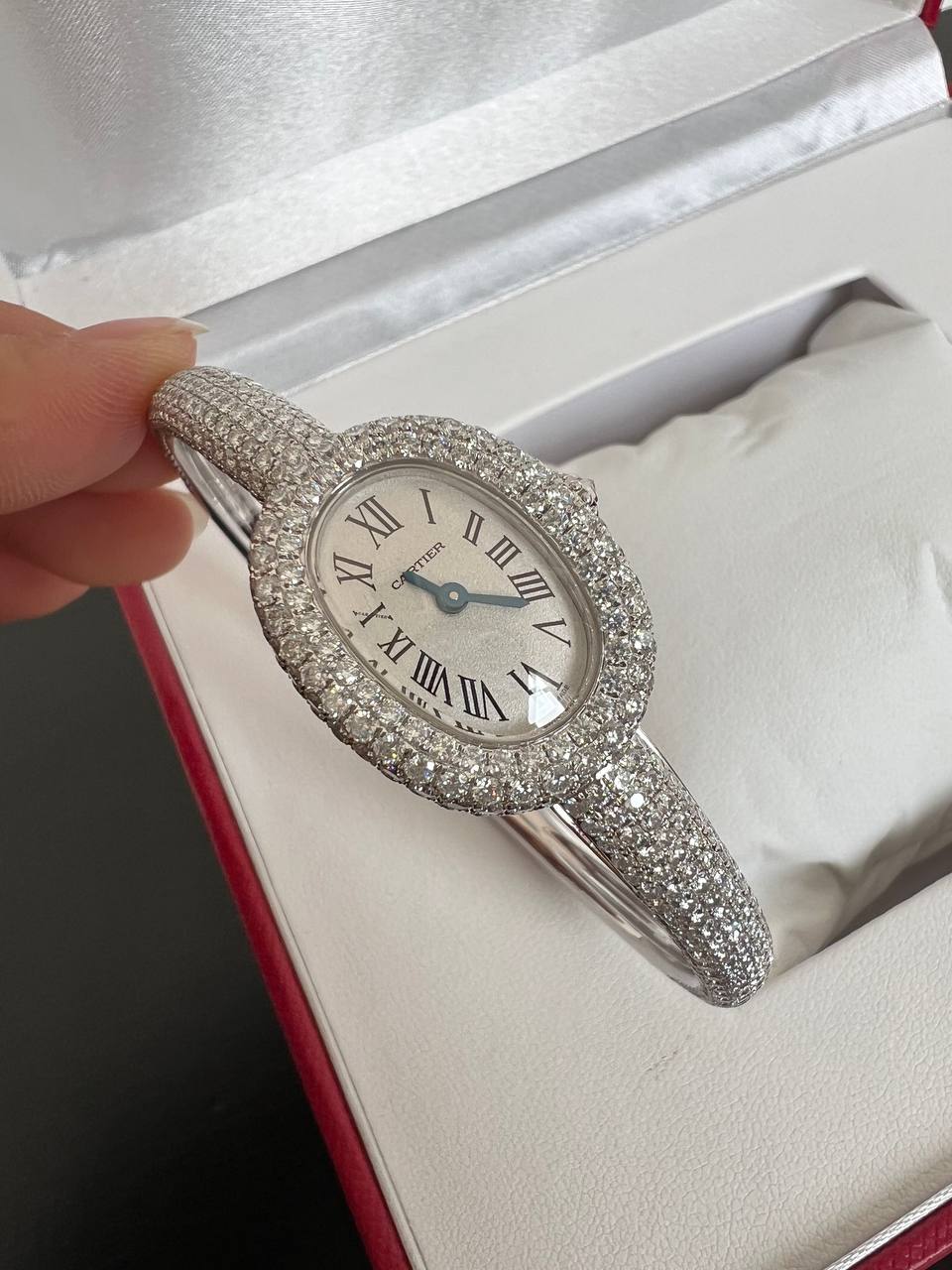 Cartier Oval Full Diamond Bangle Style Ladies Watch