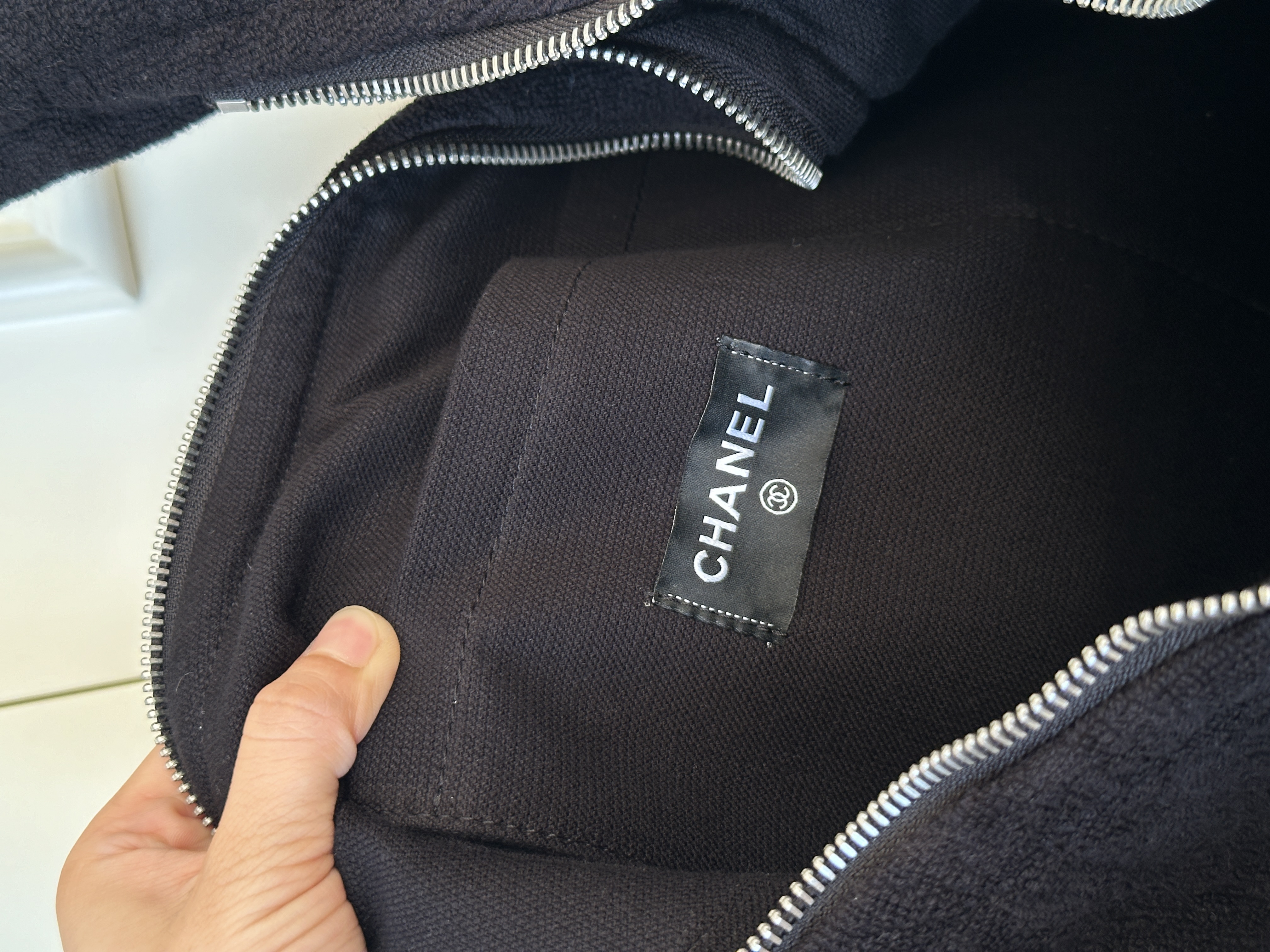 Chanel Black and White Terry Cloth Beach Bag
