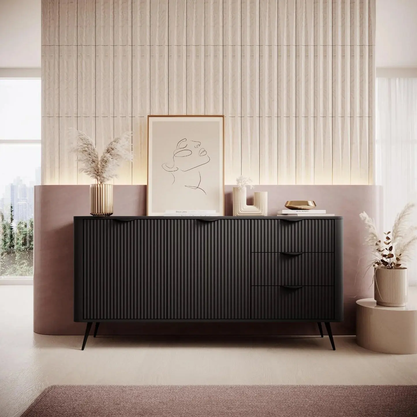 LANTEA - Buffet avec porte et tiroirs avec un style moderne - 163 x 38 x 81CM