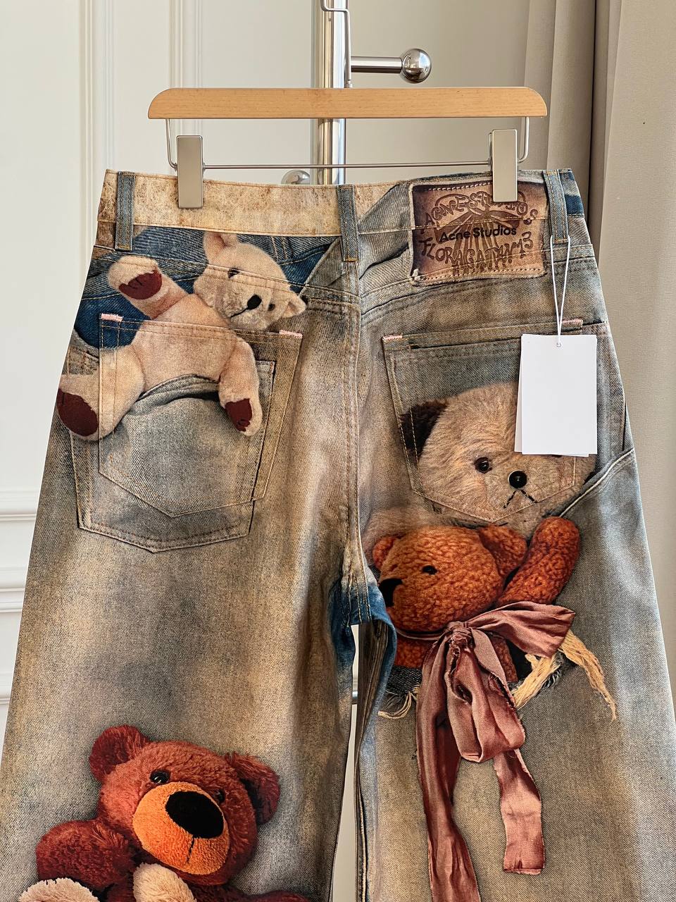 Acne Studios Teddy Bear Trompe-l'oeil Print Wide-Leg Denim Jeans