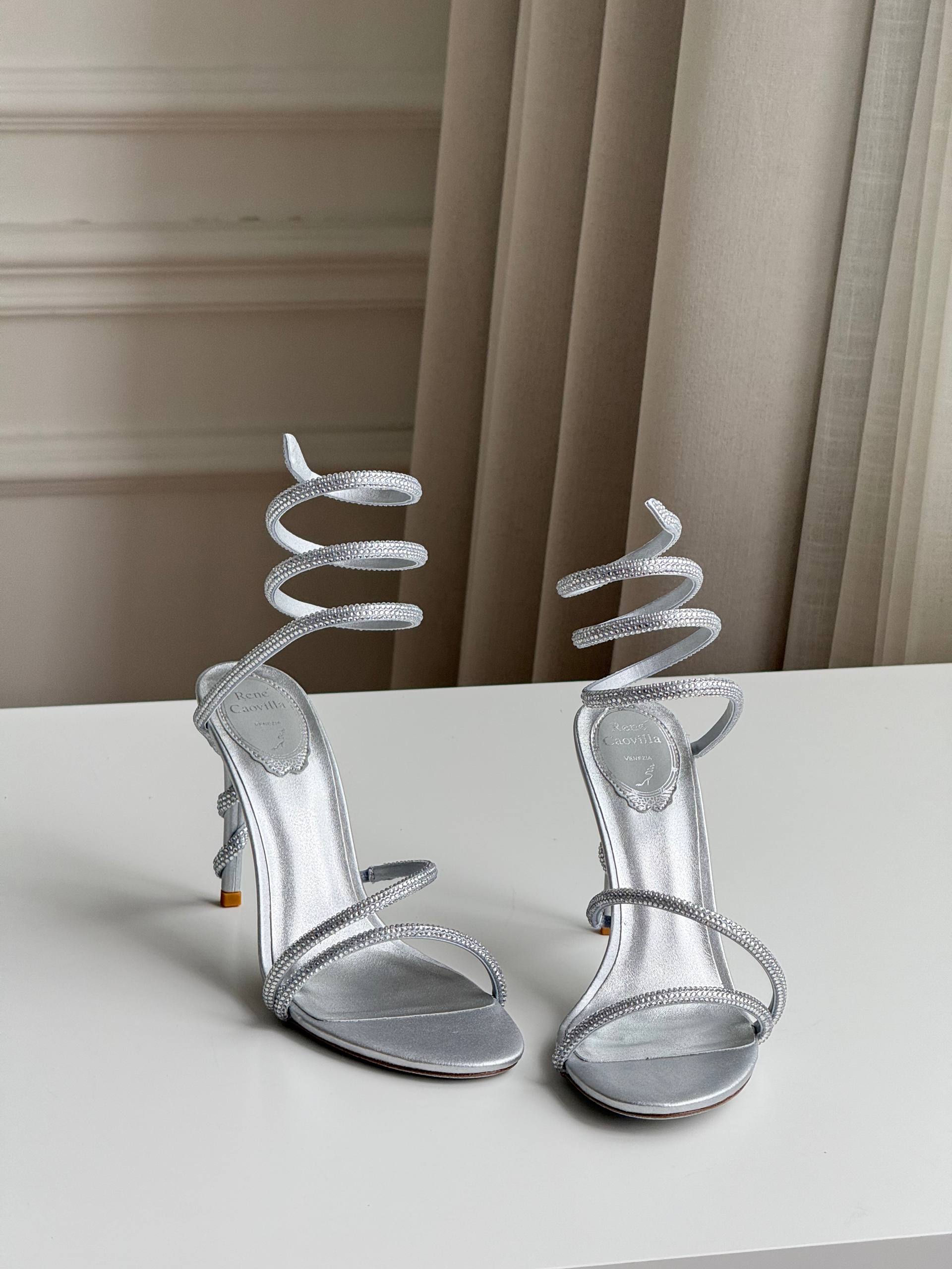 Rene Caovilla Cleo Crystal-Embellished Wrap-Around Heeled Sandals