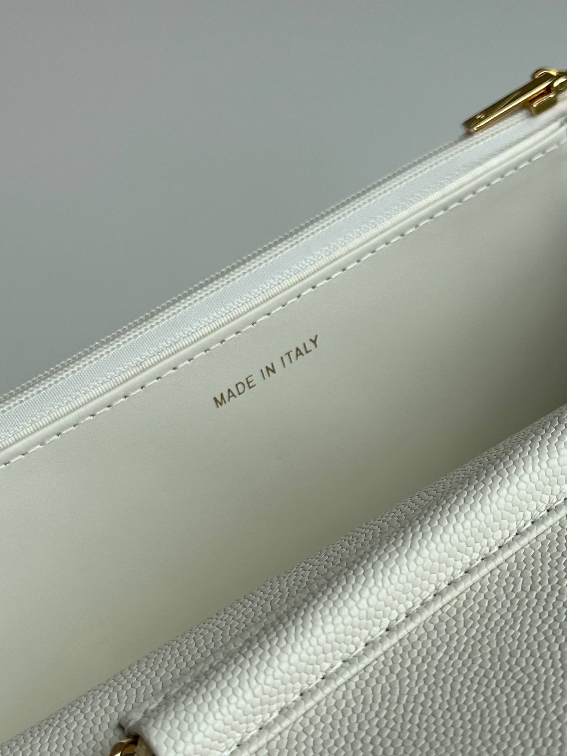 Chanel Classic Quilted Caviar Leather Wallet On Chain (WOC) in White with Gold Hardware