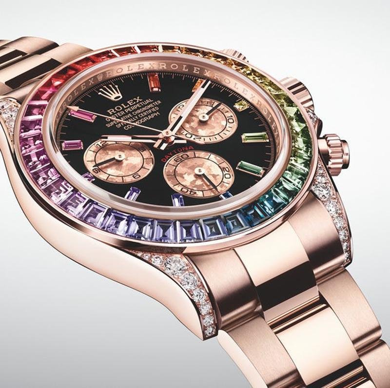 Rolex Daytona Rainbow 116595RBOW: Black Dial, Diamond Bezel, Oyster Bracelet, Rose Gold Watch【1:1 Replica】